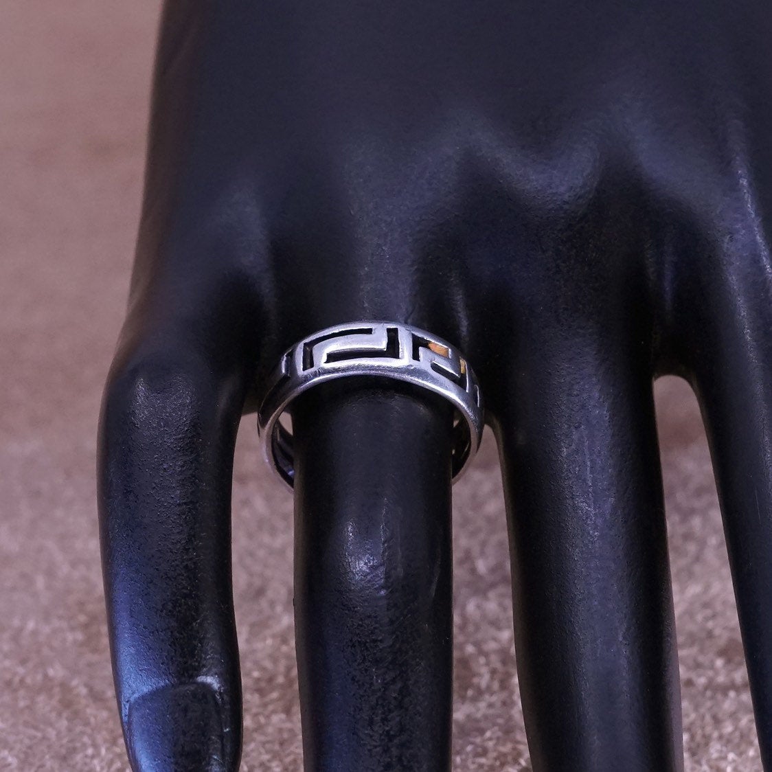 sz 7, vtg Sterling silver handmade ring, southwestern 925 greek key band