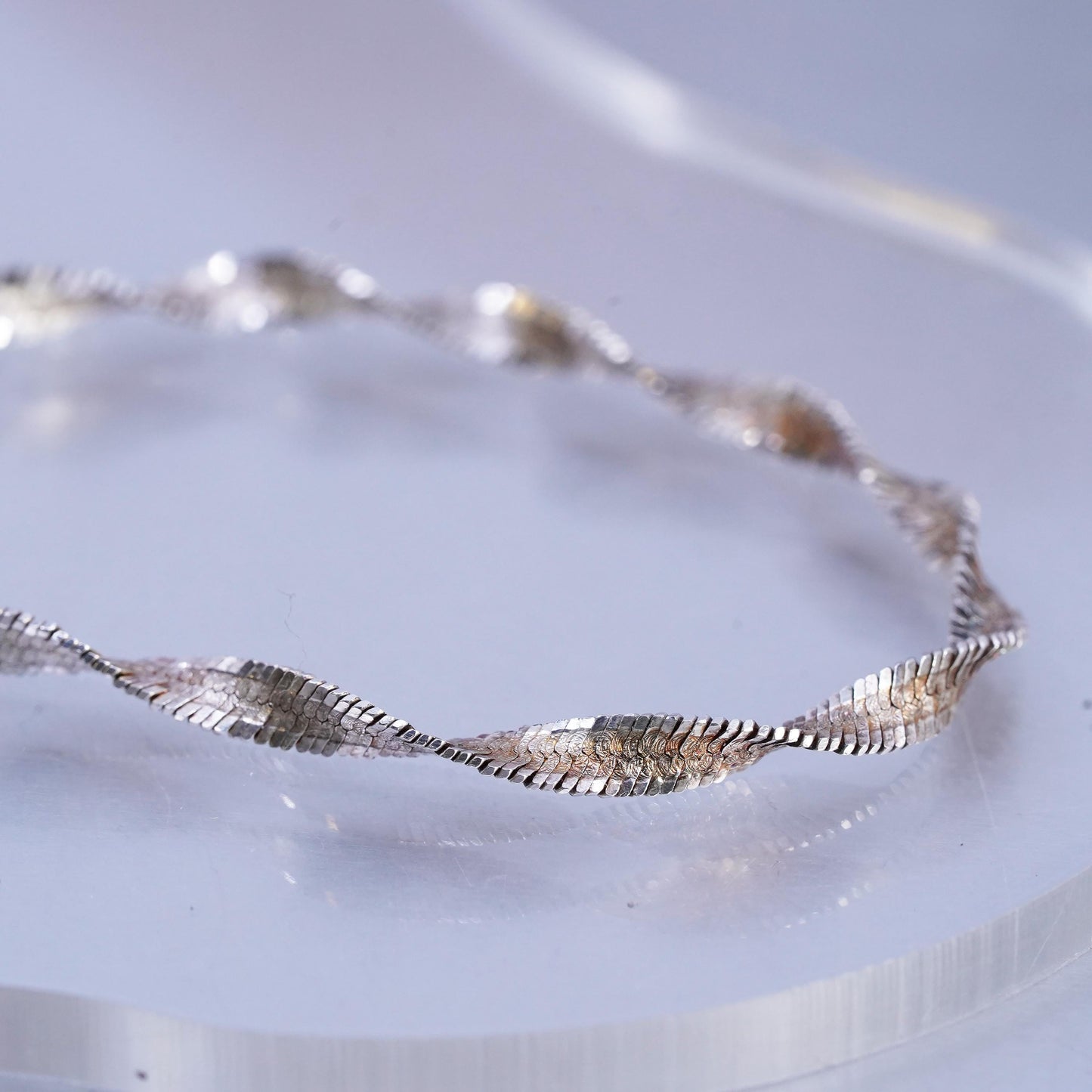 6.75", Italian gold Sterling 925 silver bracelet, twisted herringbone chain