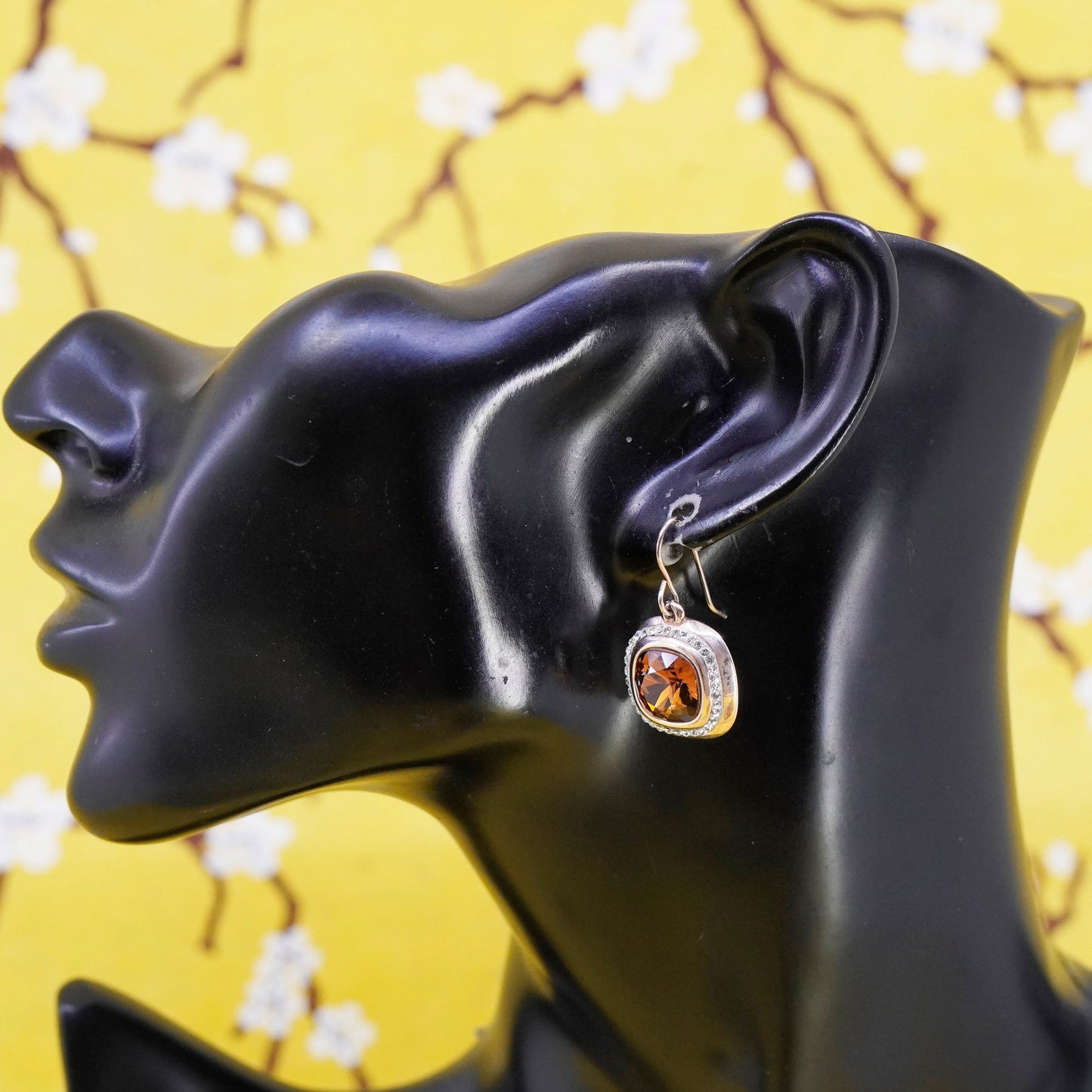 rose gold over Sterling 925 silver handmade earrings with checker cut crystal