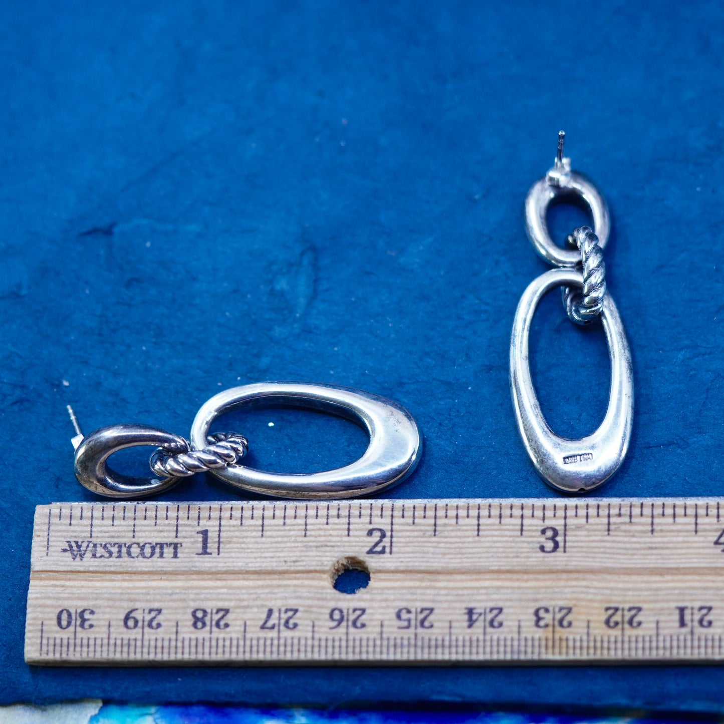 2”, vintage Sterling silver 925 lightweight entwined oval hoop earrings
