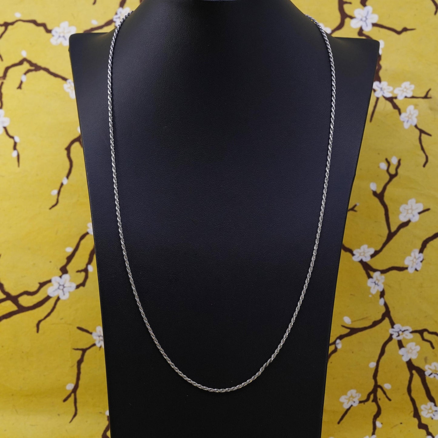 24" 2mm, vintage faded gold over Sterling silver necklace, Italy 925 rope chain