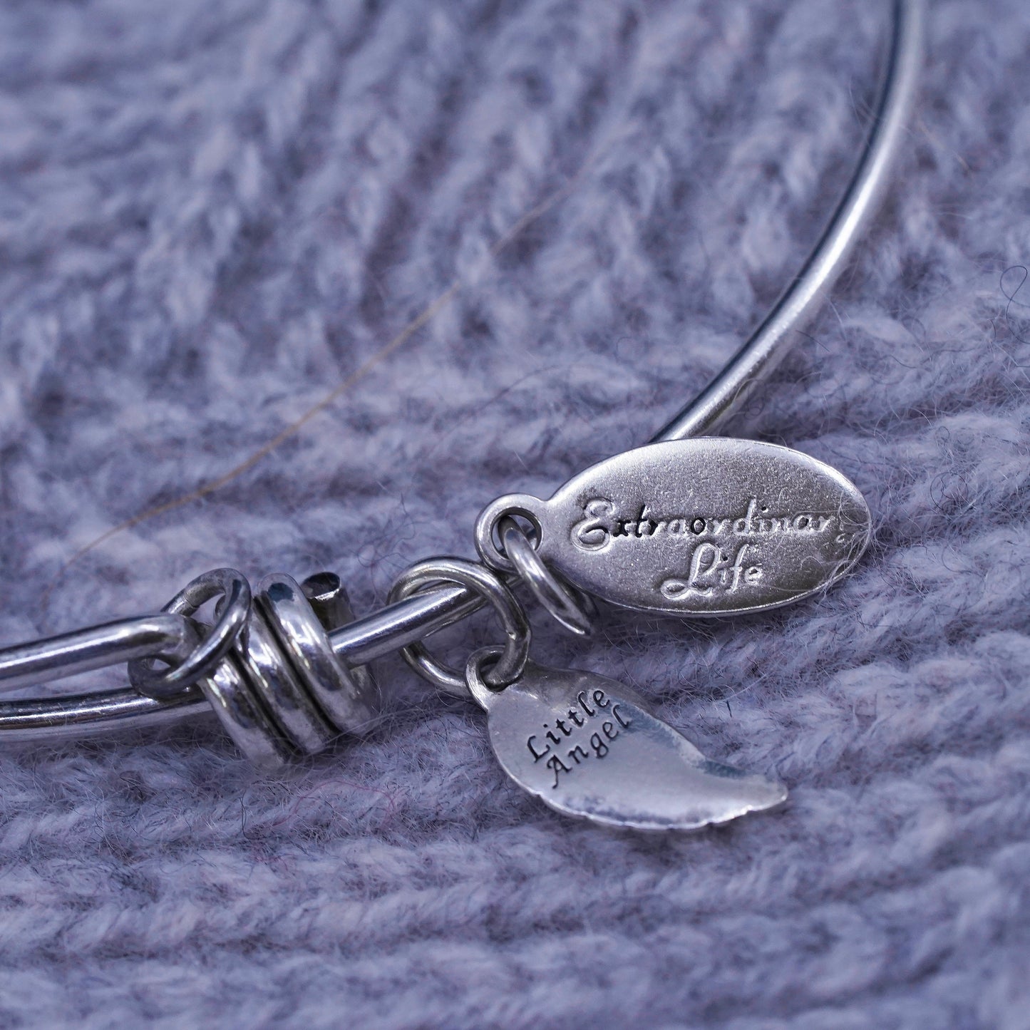 Vintage sterling silver bracelet, 925 beaded bangle wing charm “little angel”