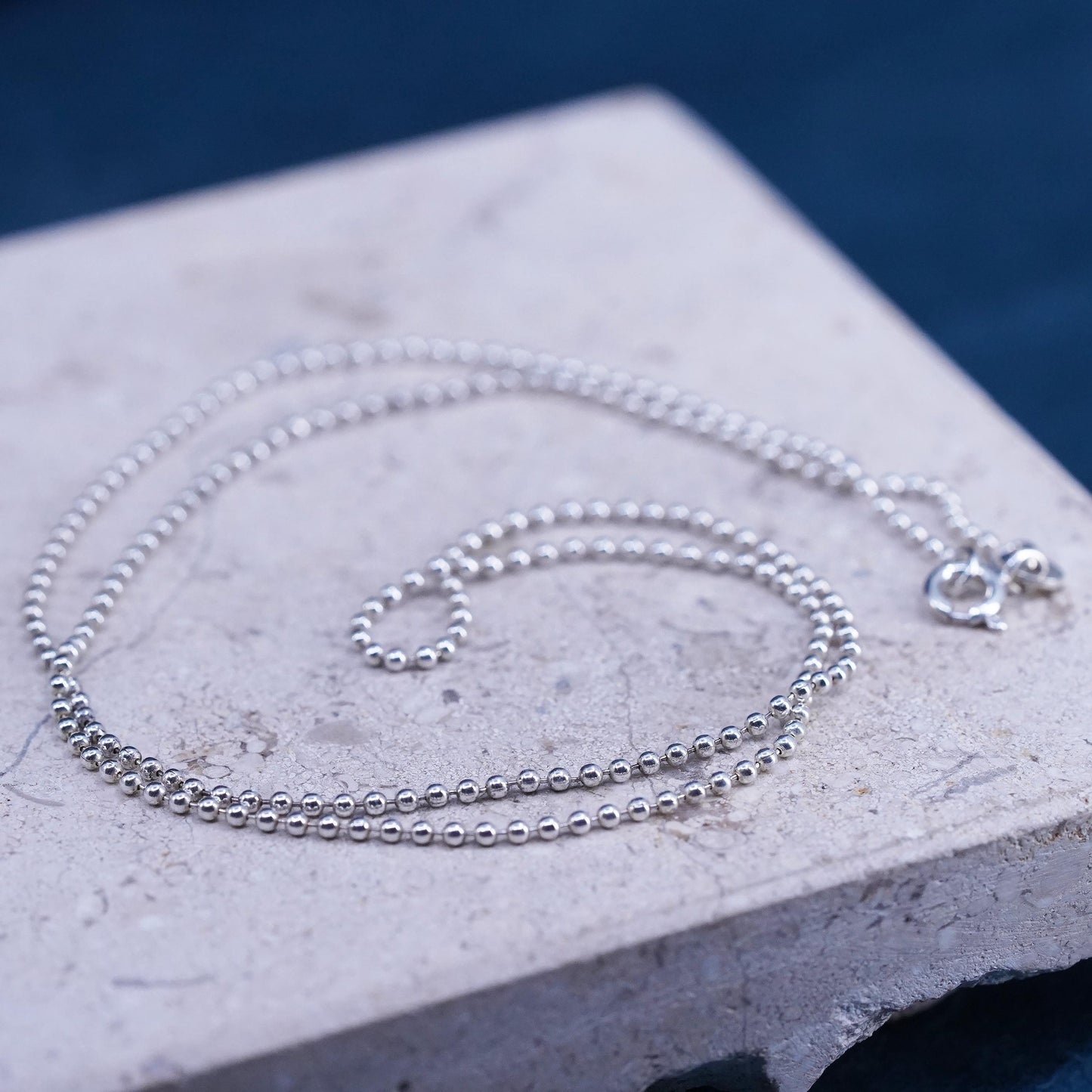 18" 1mm, vintage Italian Sterling silver necklace, 925 beads chain