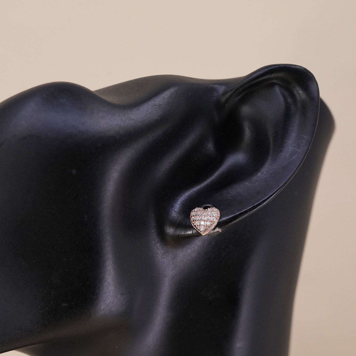 vermeil rose gold over Sterling 925 silver heart stud with cz, single earring
