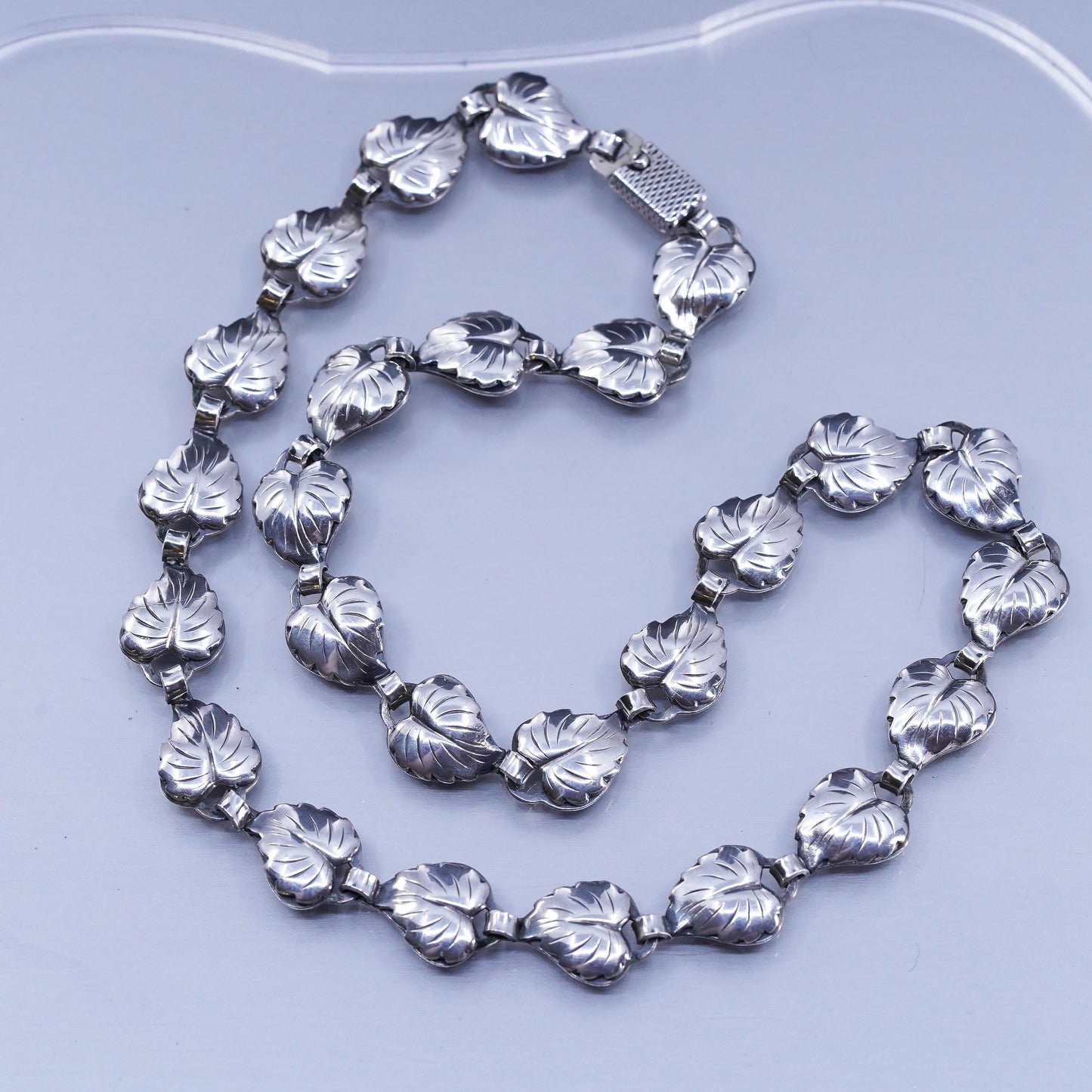 15”, Danish Hermann Siersbol Sterling silver necklace, 925 leafy choker collar