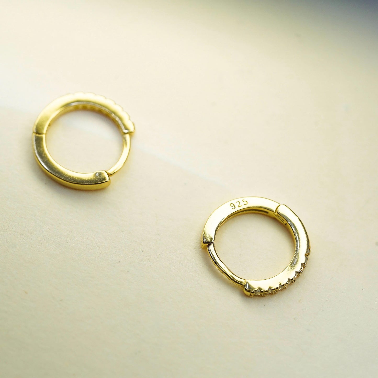 10mm, Yellow Gold Plated Sterling Silver loop earrings, 925 hoops cluster cz