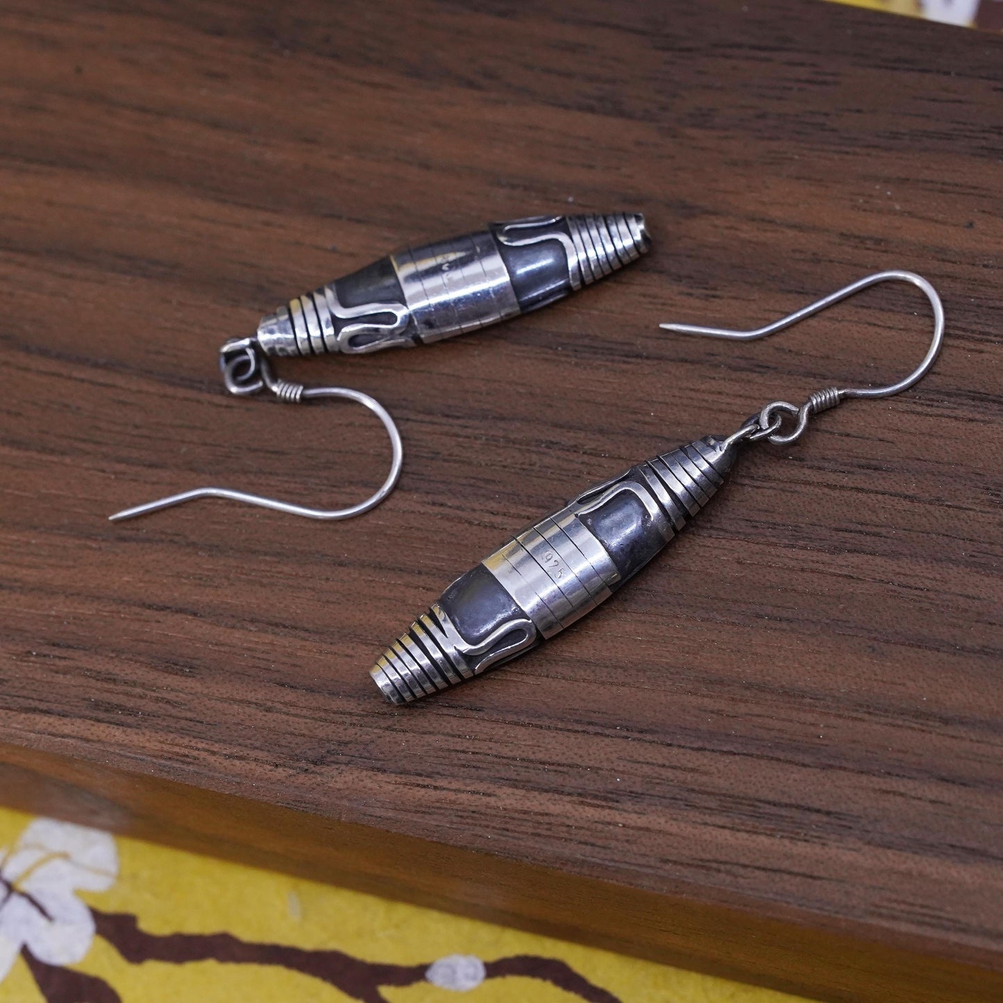 Vintage Mexico Sterling silver handmade earrings, 925 wired wrapped dangles