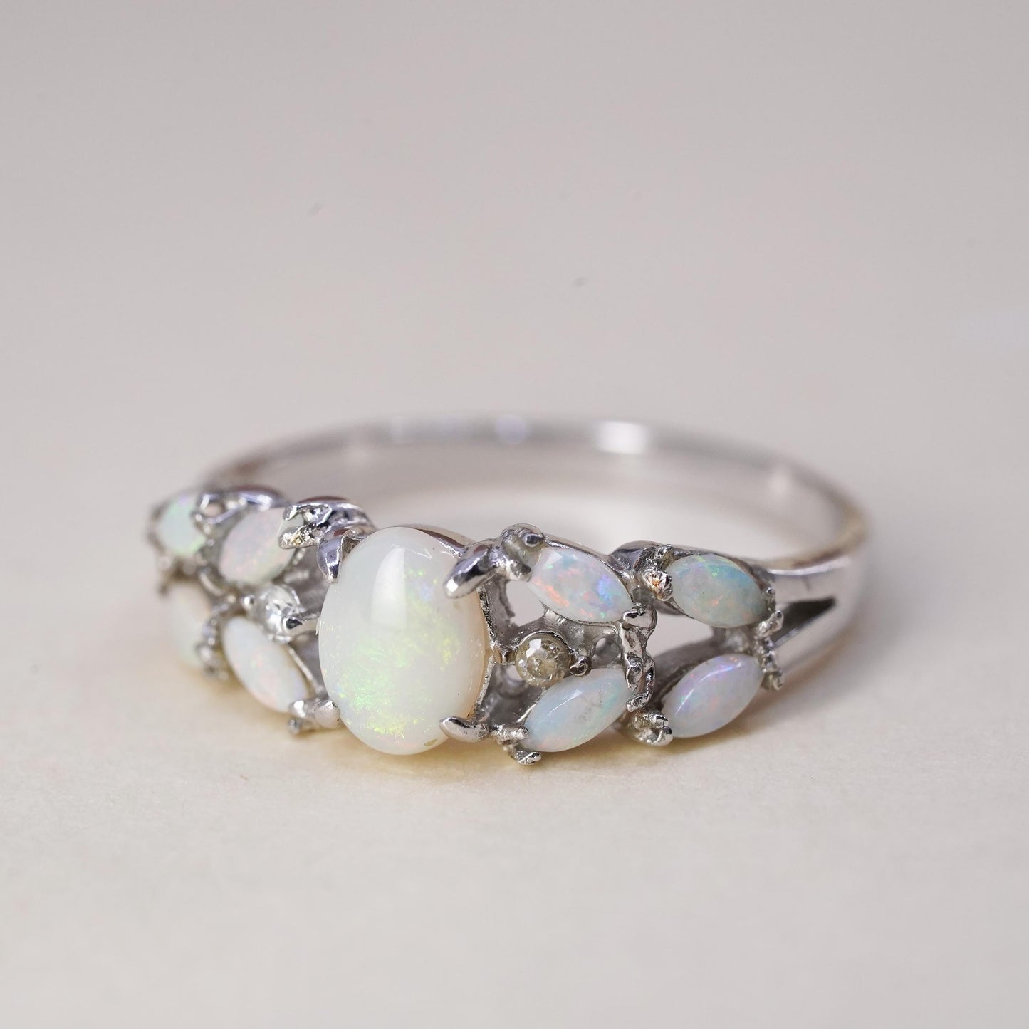 Size 8.25, Sterling silver handmade ring with fire opal, 925 band