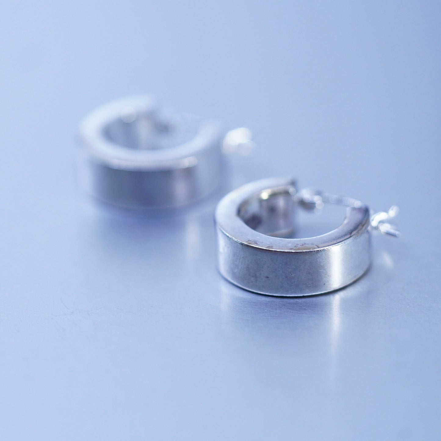 0.75”, vintage Sterling silver handmade earrings, wide 925 hoops