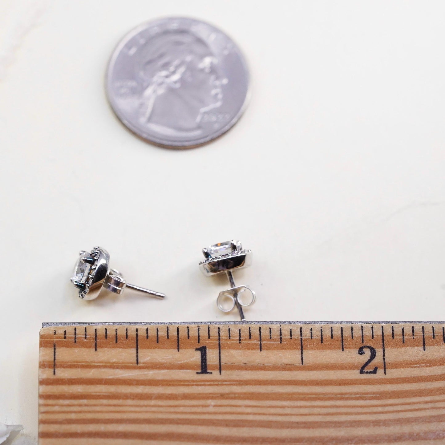 Vintage sterling silver earrings, 925 studs with cluster round cz