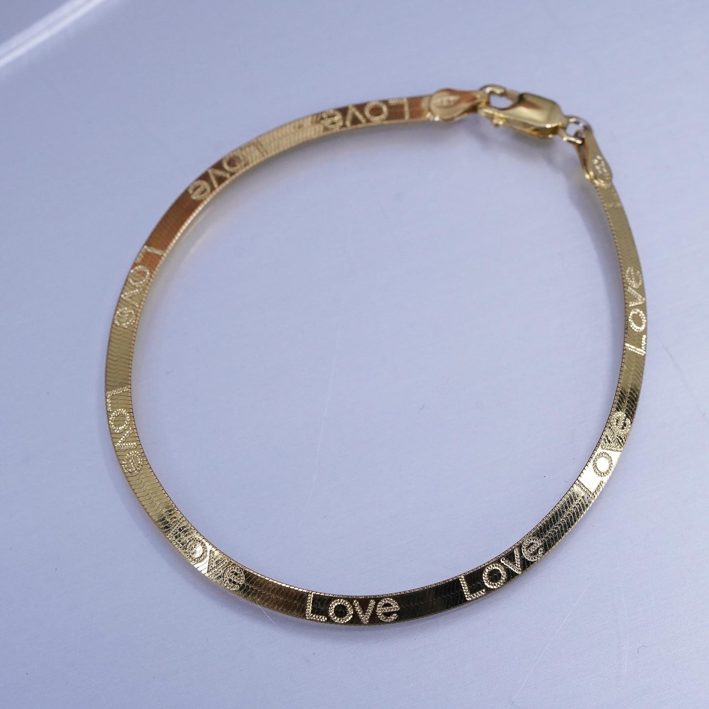 7.5”, vermeil gold filled Sterling 925 silver herringbone bracelet “Love”
