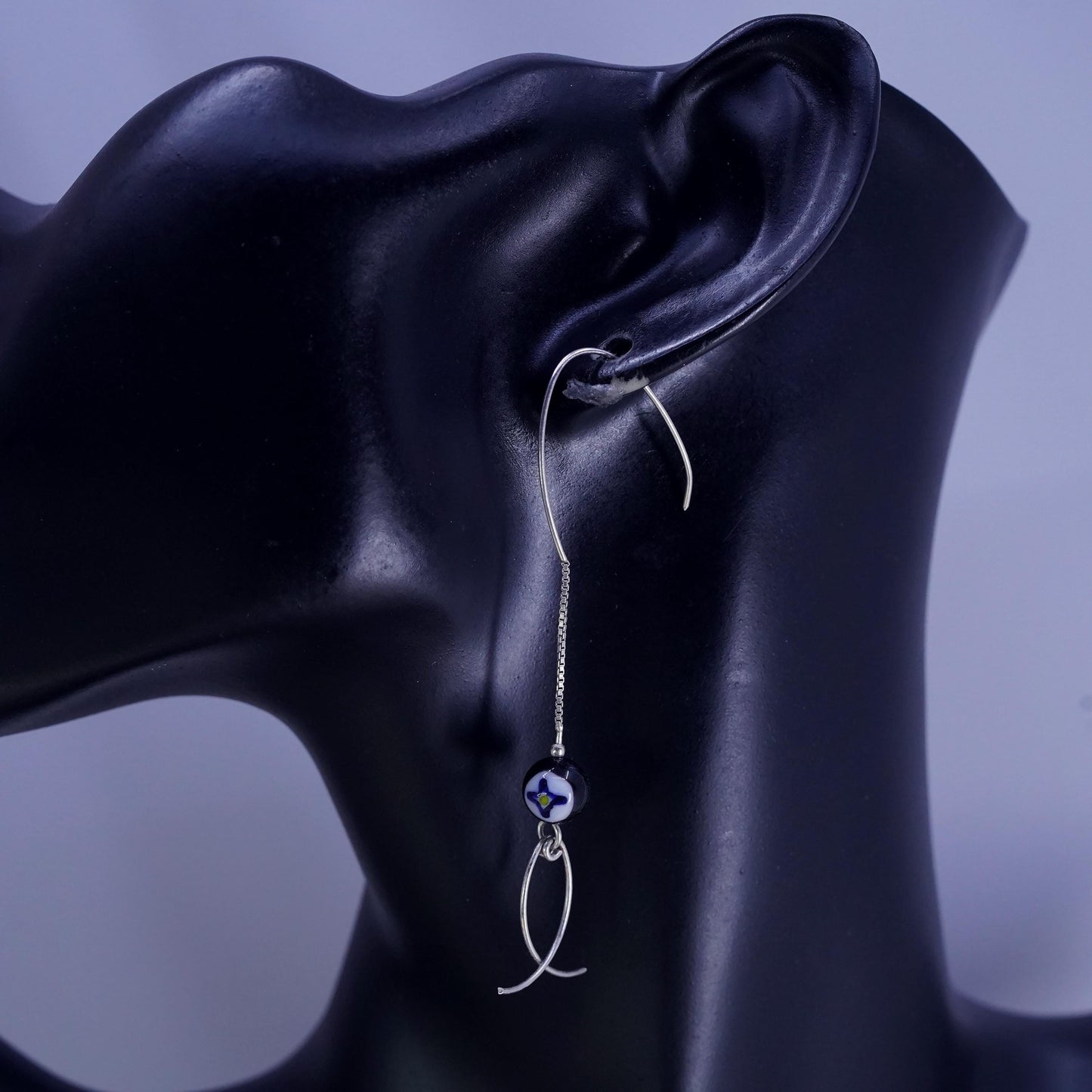 Vintage Sterling silver 925 handmade earrings with artisan glass