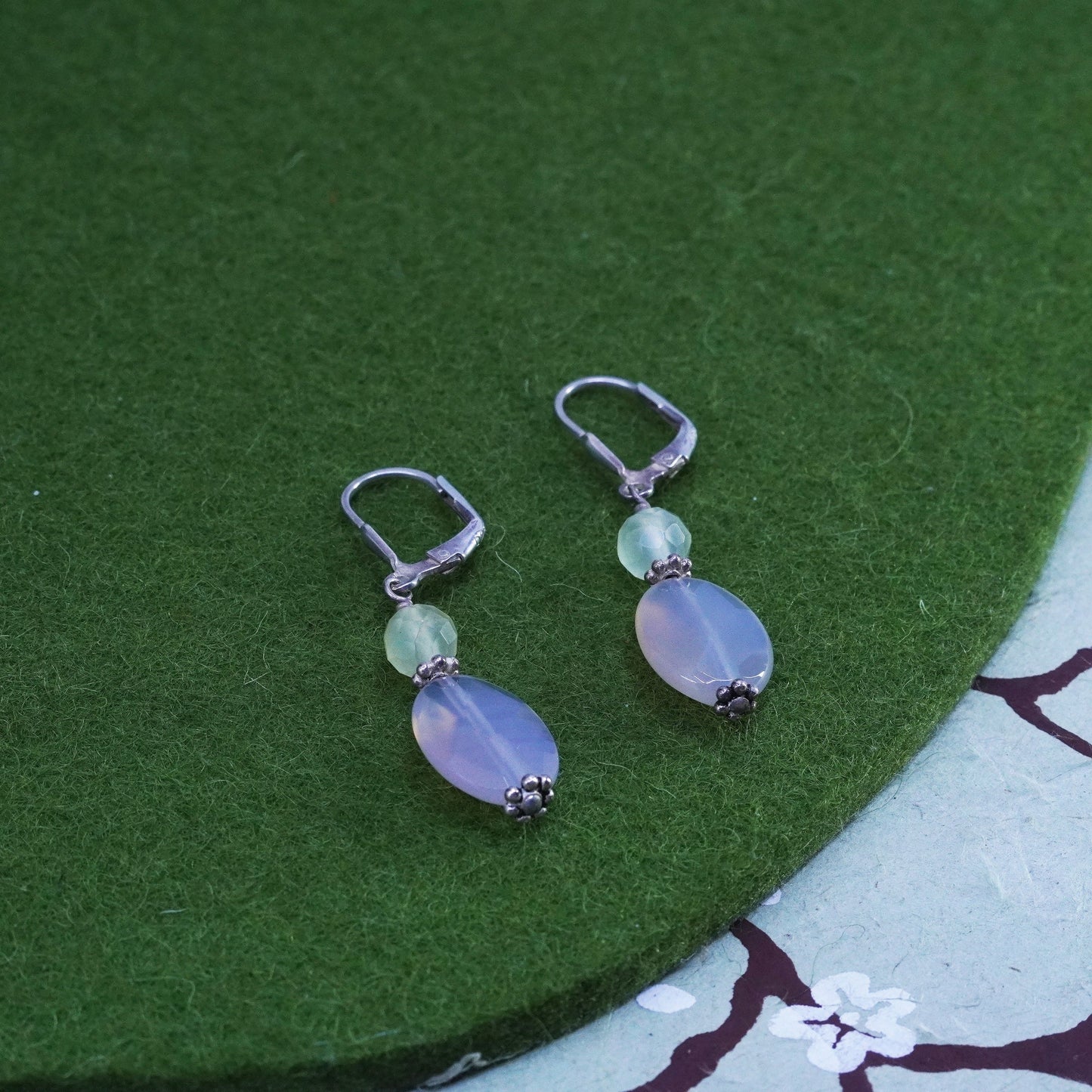Vintage Sterling silver handmade earrings, citrine agate beads