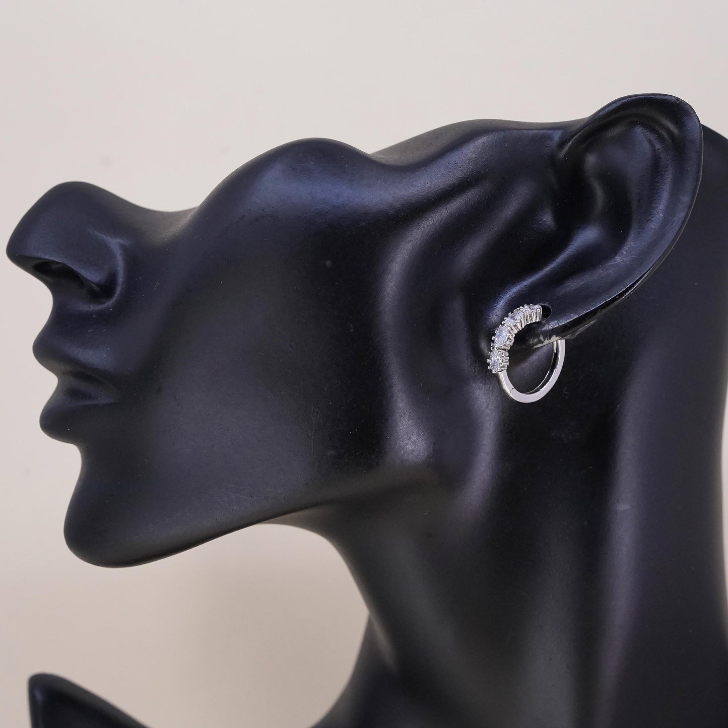 0.75", Vintage sterling silver loop single earring, primitive hoop with cz