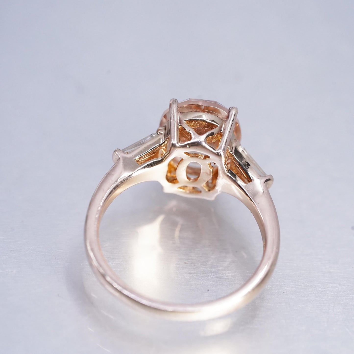 Size 7, vermeil rose gold over Sterling 925 silver ring oval orange crystal Cz