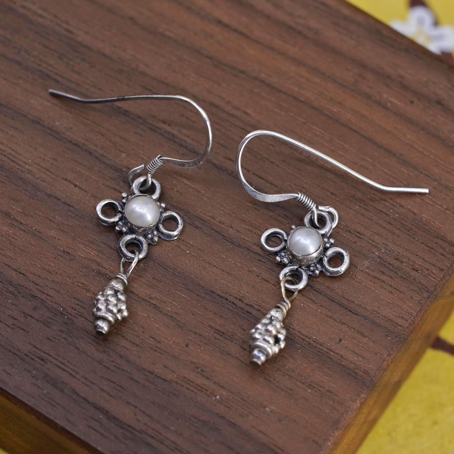 Vintage Sterling 925 silver handmade earrings with pearl and drops