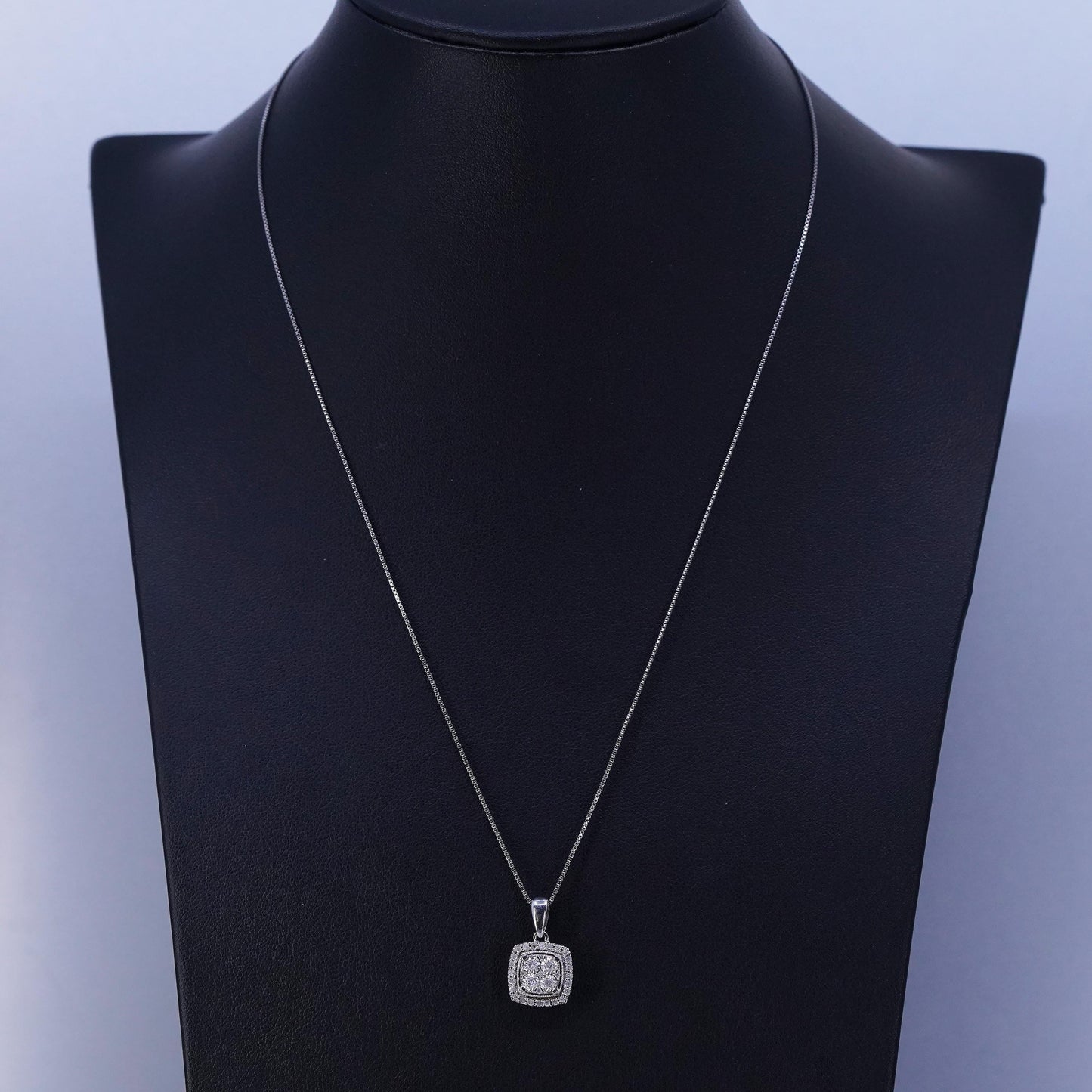 18”, vintage Sterling 925 silver circle necklace with diamond sapphire pendants