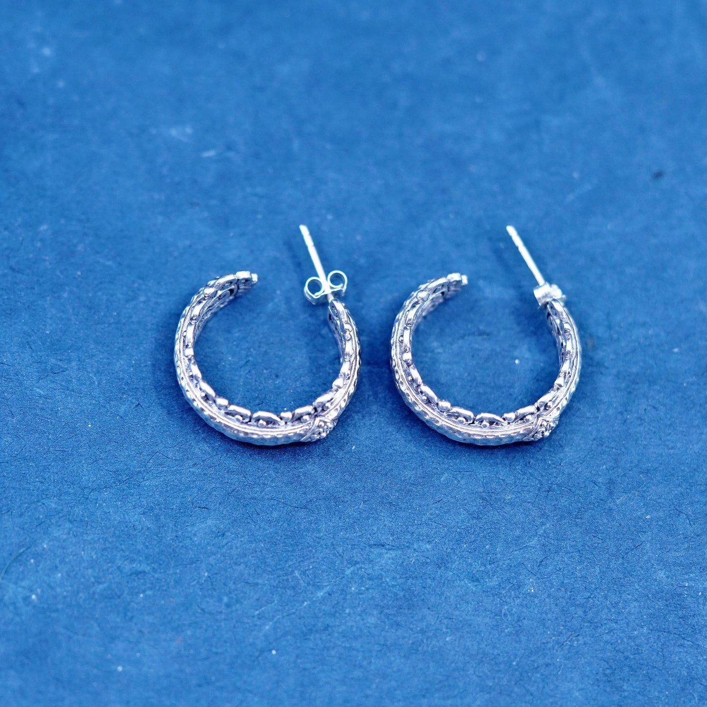 1”, designer Sterling silver handmade earrings, textured 925 huggie studs