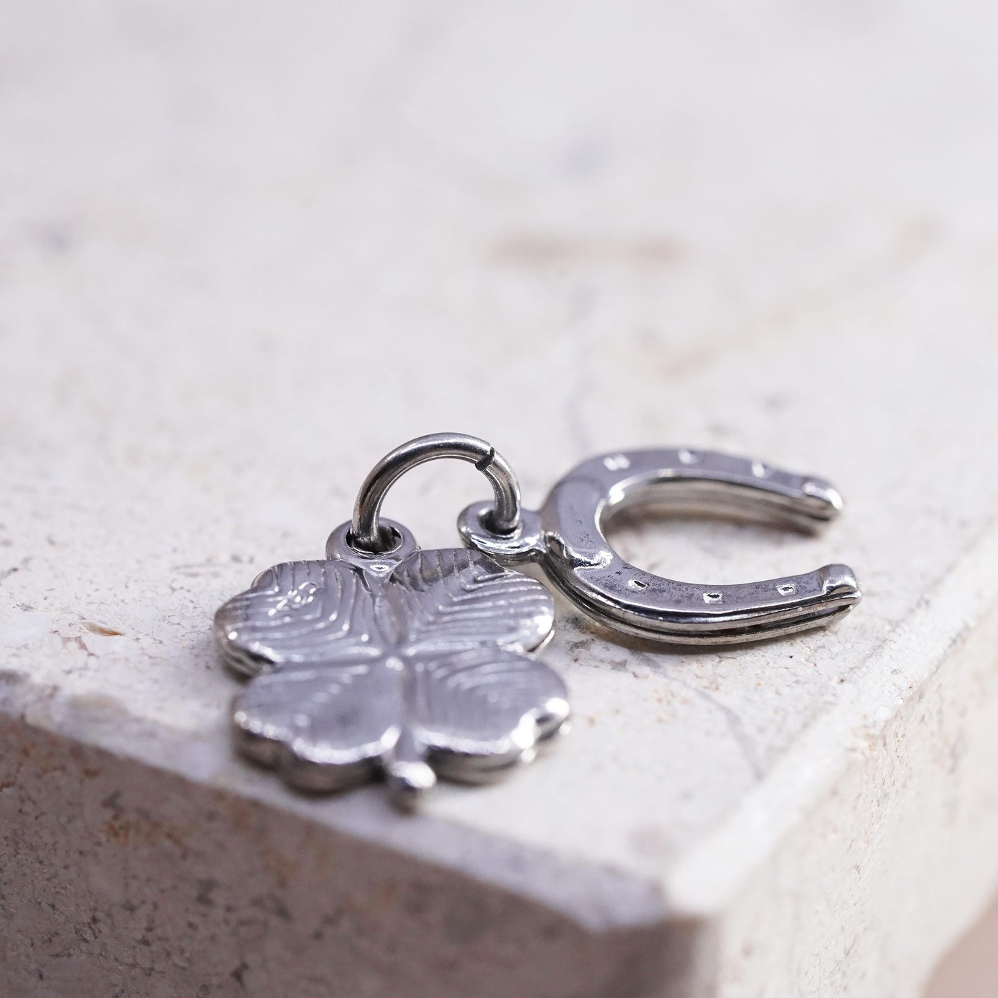 Vintage Sterling silver handmade pendant, 925 horseshoe and clover charm