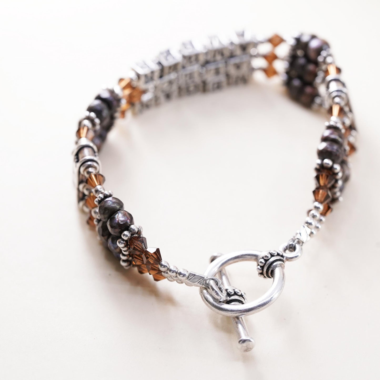 6.5”, sterling silver bracelet multi strands 925 pearl name Amber Alec Megan
