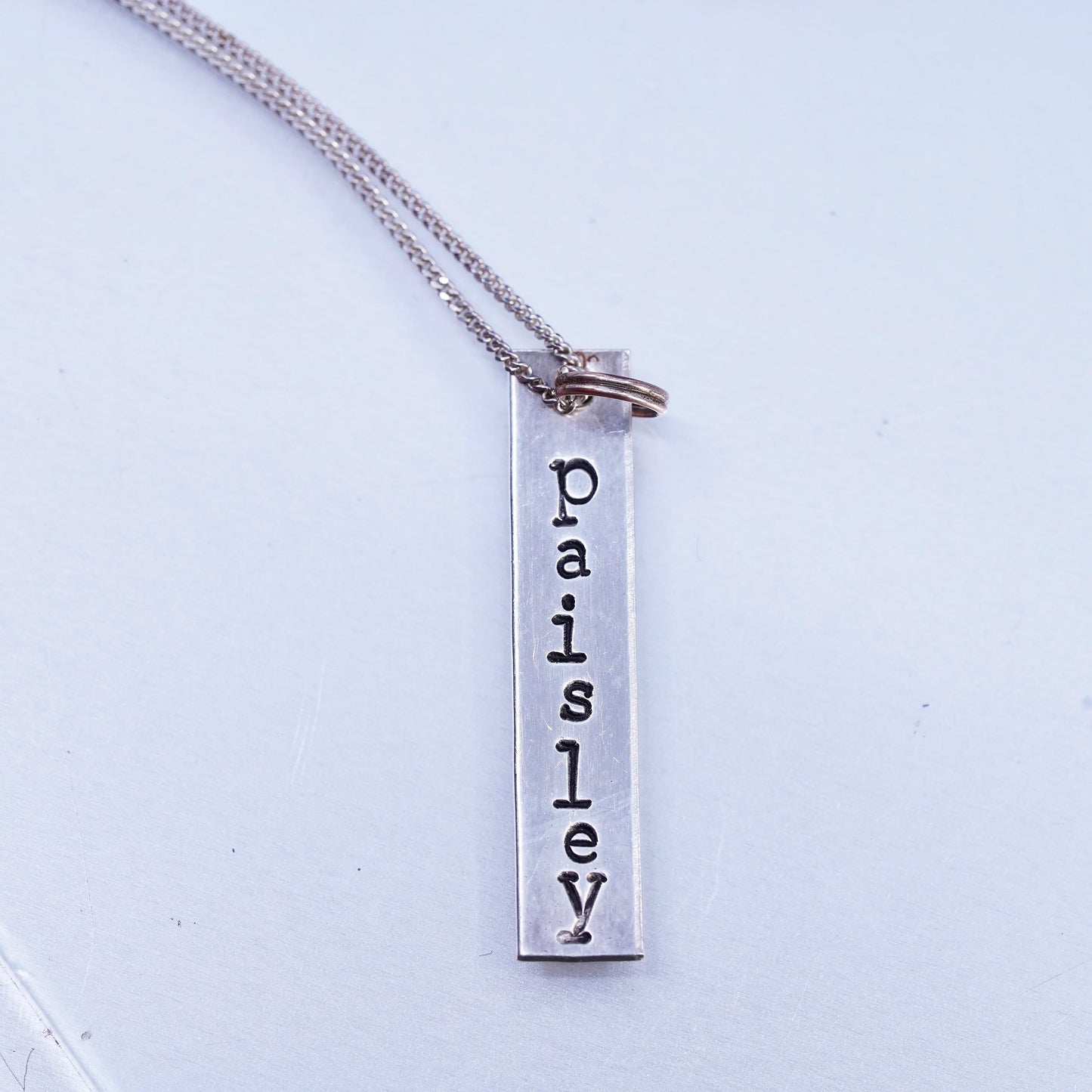 16", Vintage 925 Sterling Silver curb chain necklace Name Paisley Tag Pendant
