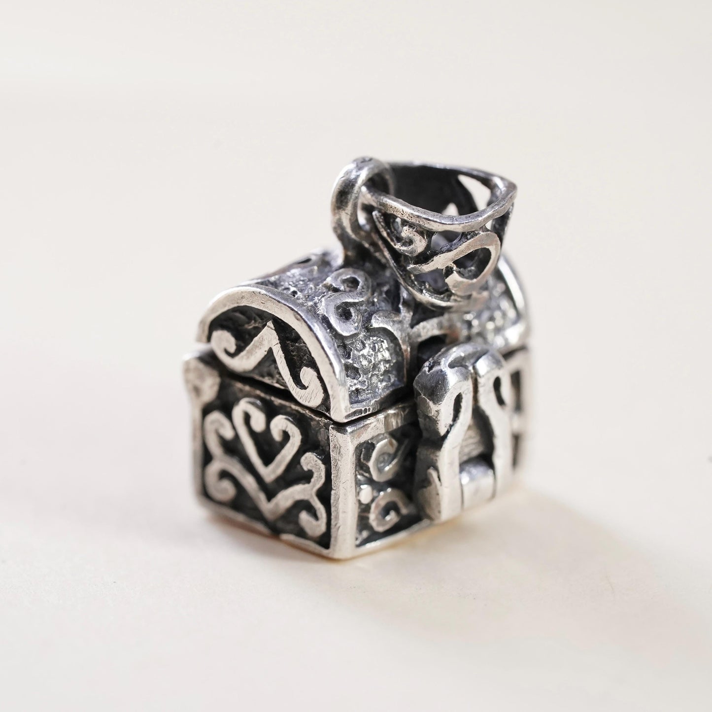 vintage Sterling silver handmade prayer box pendant, 925 prayer locket charm