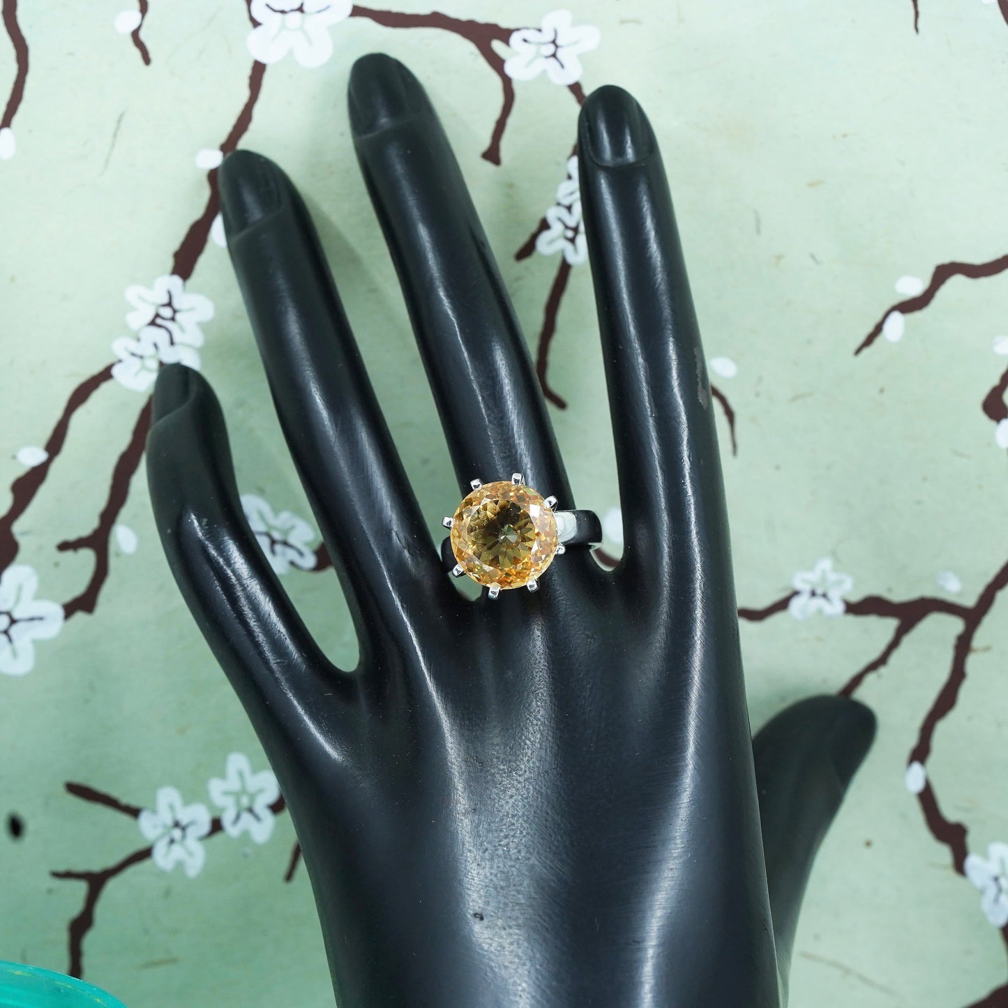 Size 8.5, vintage Sterling silver handmade ring, 925 crown band with citrine