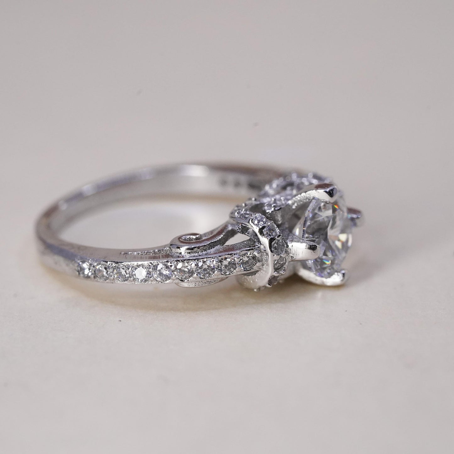 Size 5.5, Sterling silver ring, 925 silver with round cut crystal CZ cluster