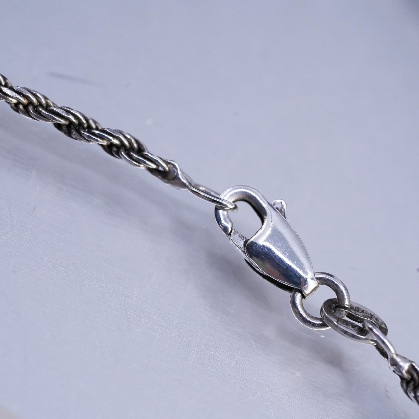 18" 2mm, vintage Italian Sterling 925 silver Singapore rope chain necklace