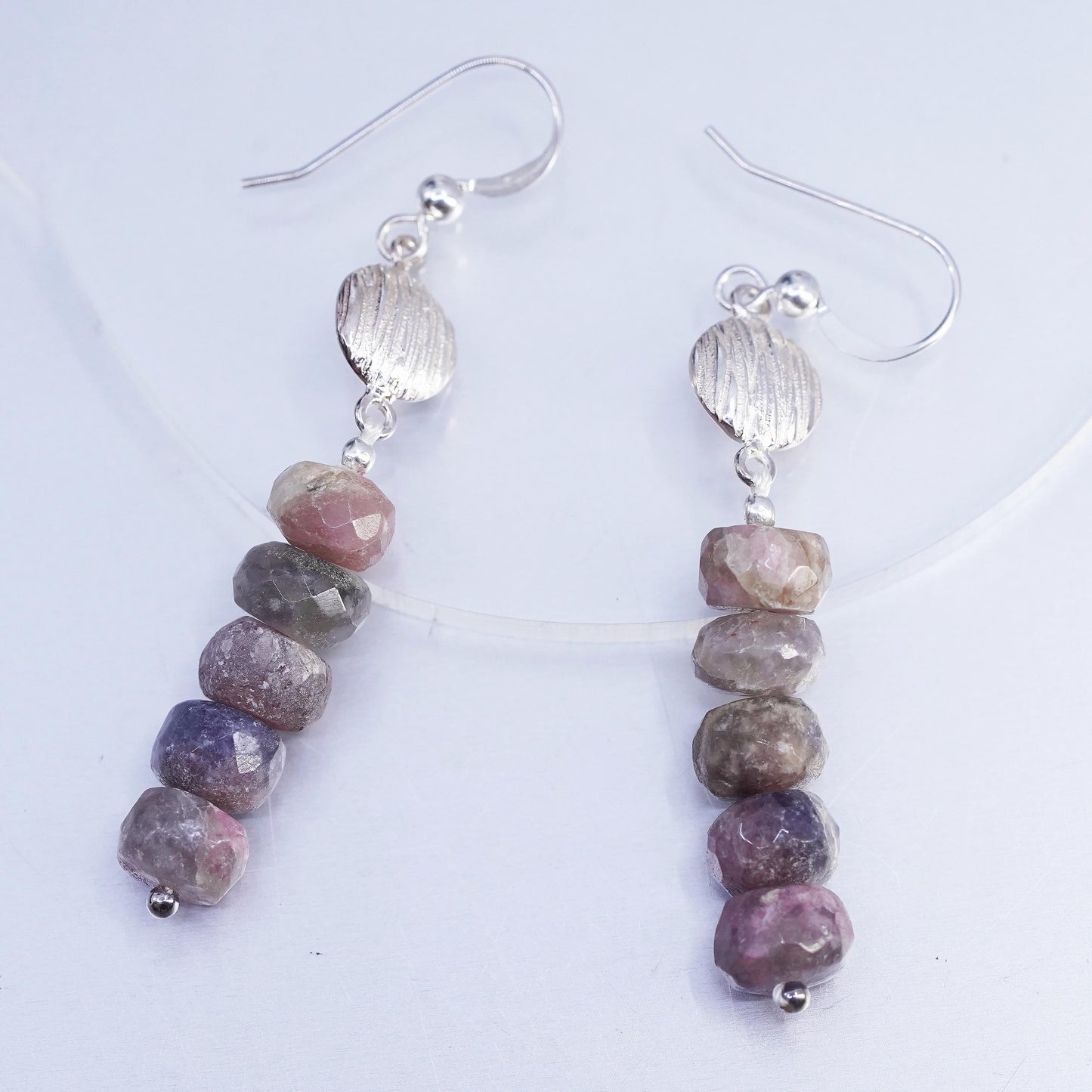 Vintage DTR Jay King Sterling 925 silver shell earrings with agate beads