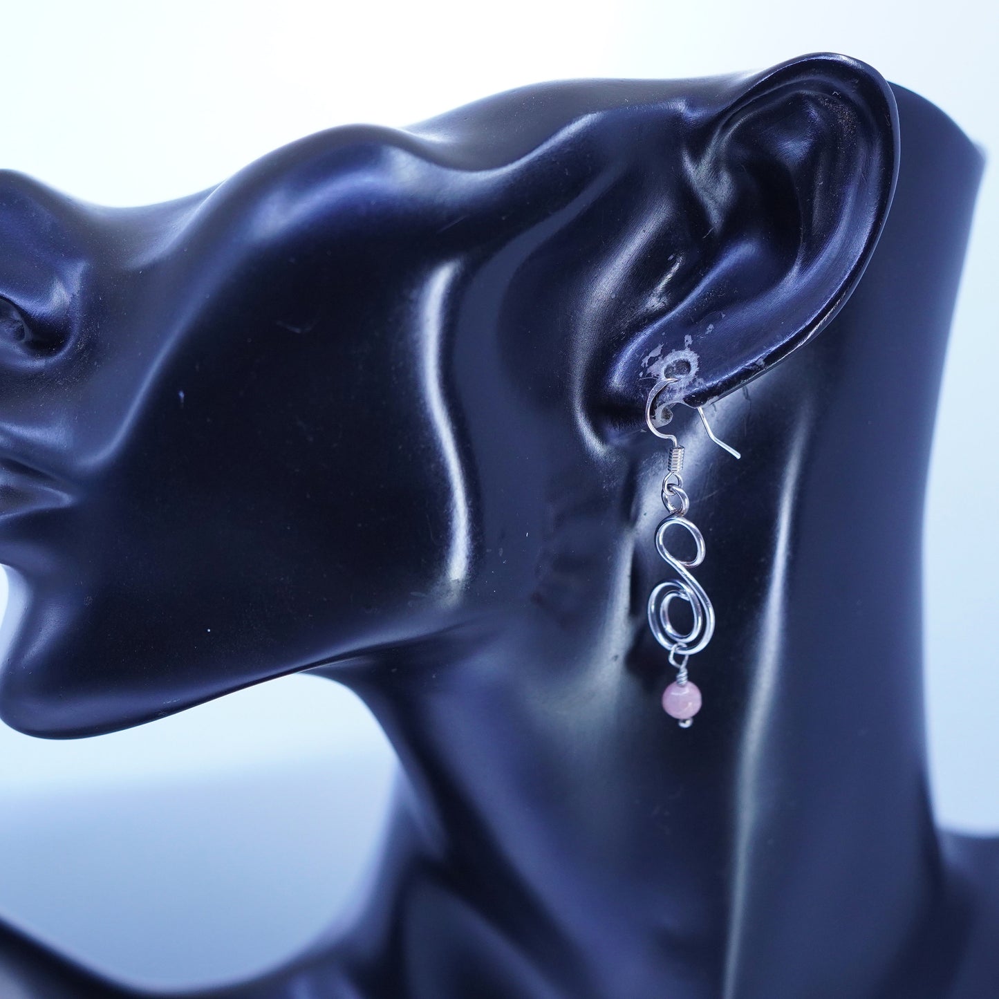Vintage Sterling 925 silver spiral earrings with pink Rhodochrosite beads