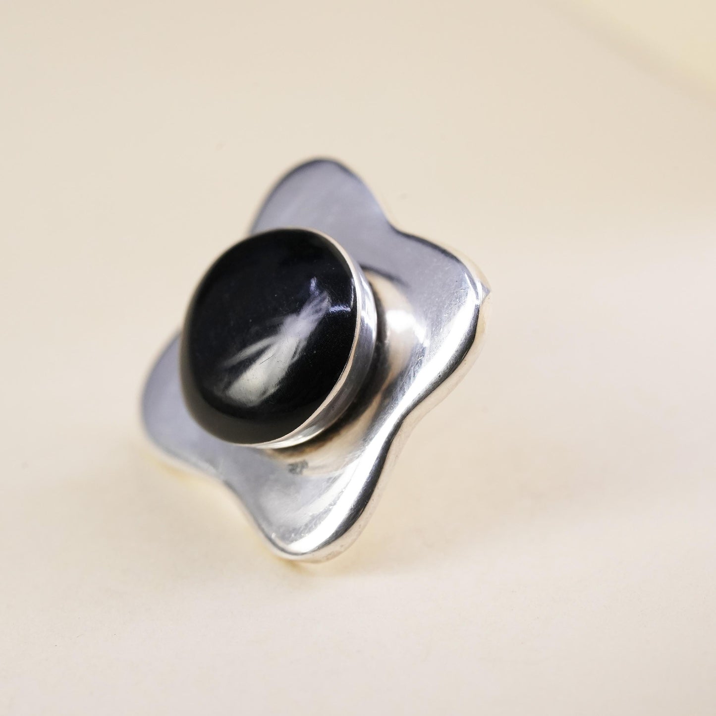 Vintage Mexican Sterling 925 silver square stud with onyx, single earring