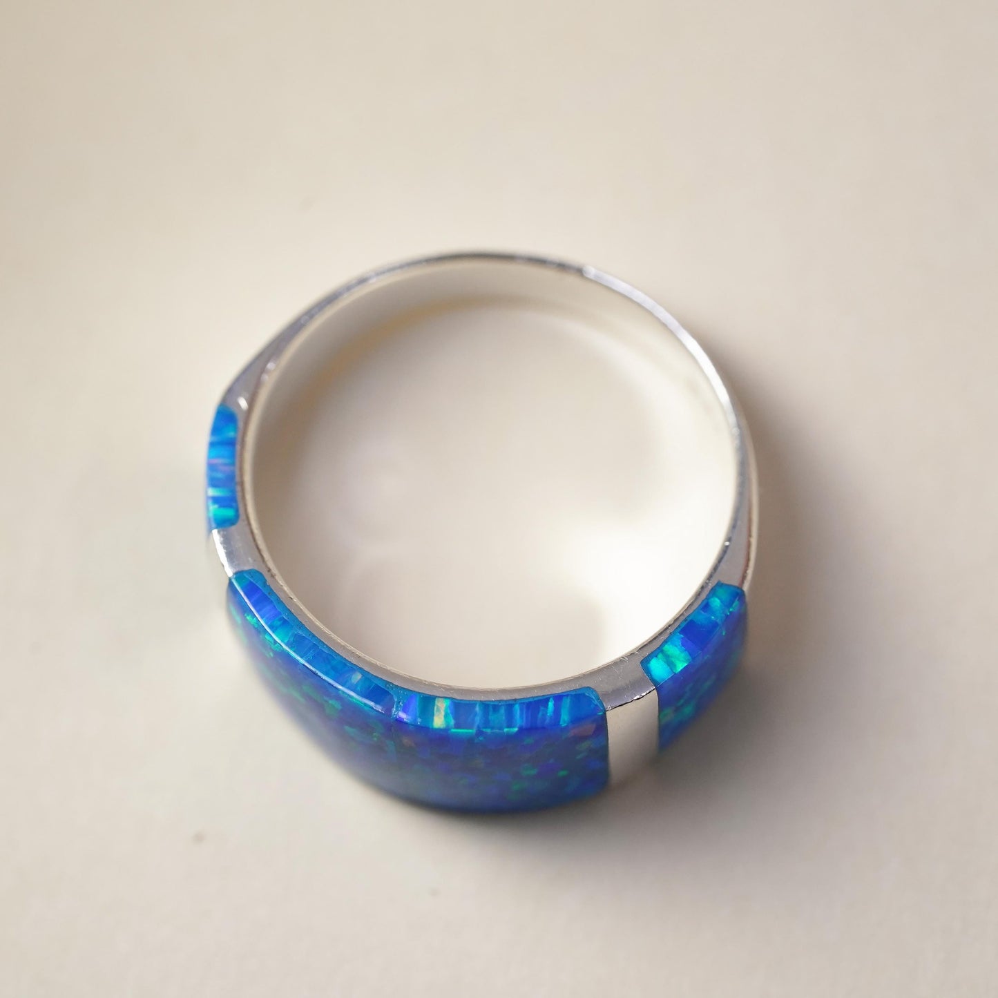Size 7.5, vintage Sterling silver handmade ring, 925 band with opal inlay