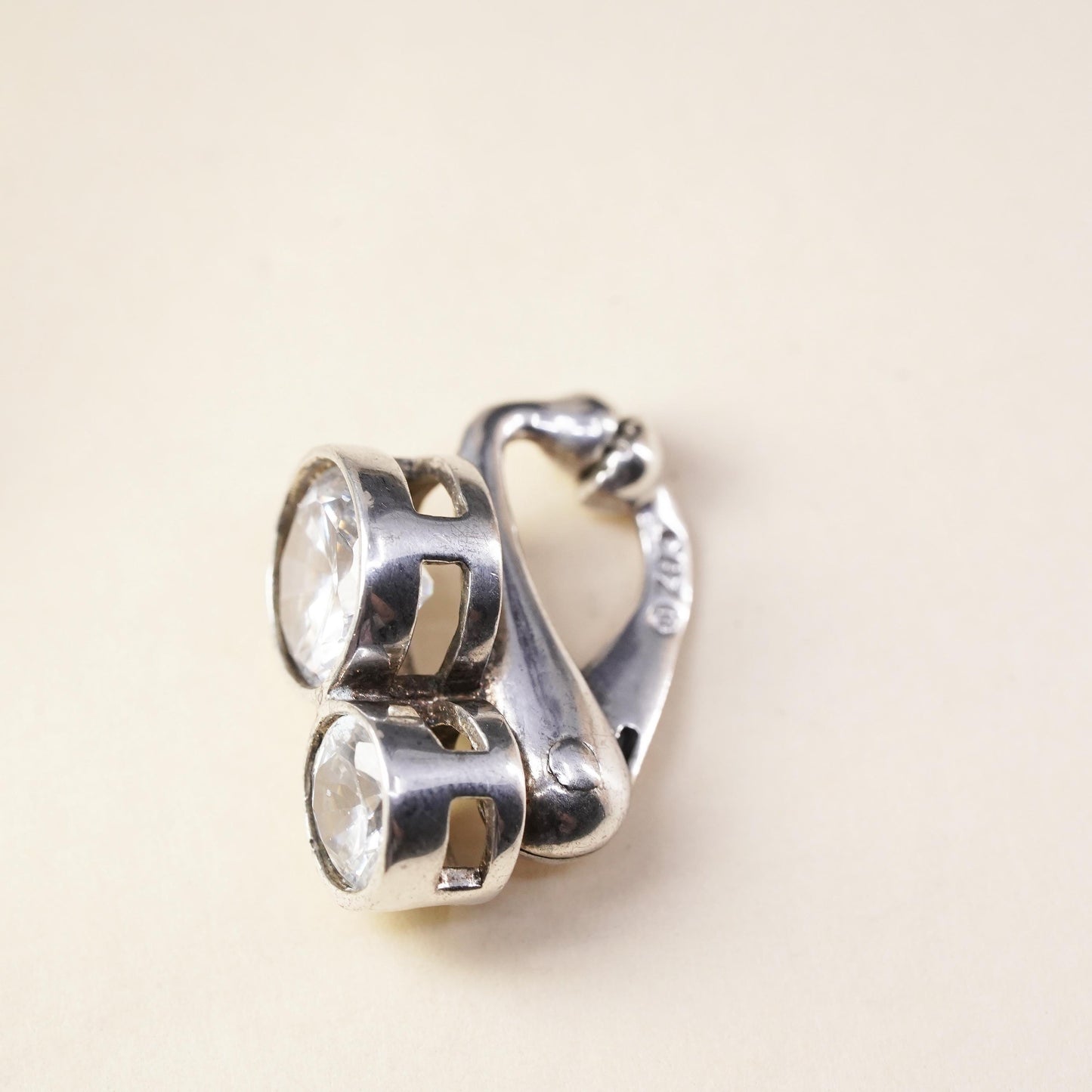 0.75”, Fashion sterling silver single earring, 925 silver huggie hoop with clear Cz