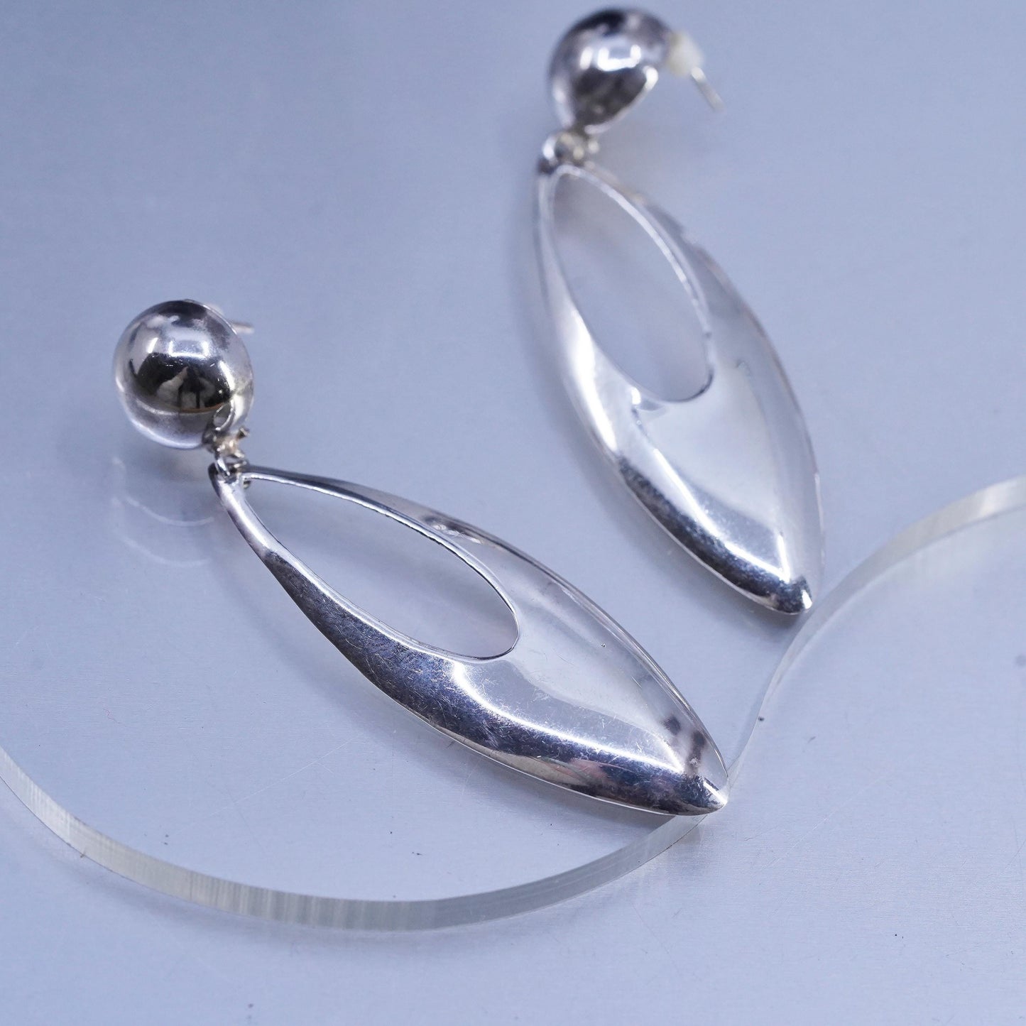 2.5" drop, vintage Sterling silver earrings, modern 925 studs marquise dangles