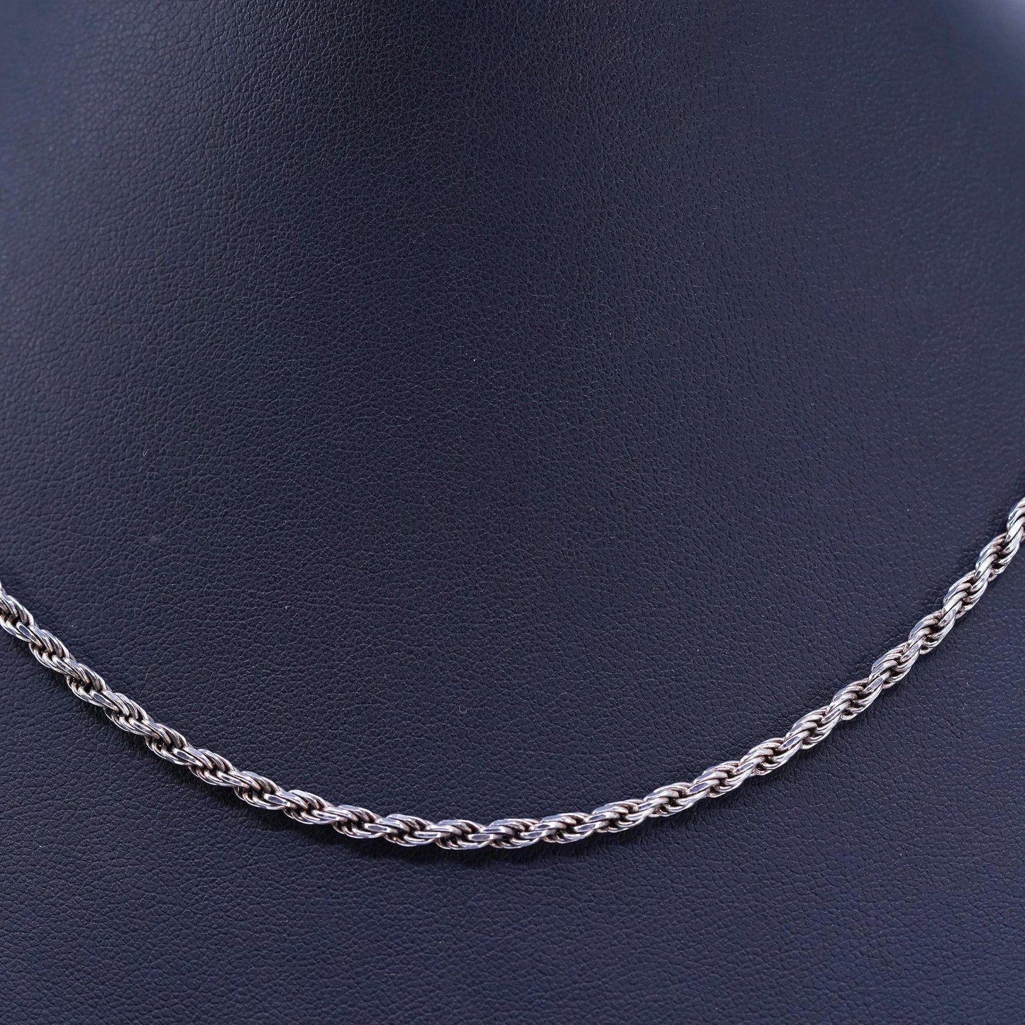 16” 3mm, vintage Italy Sterling 925 silver bold rope chain necklace