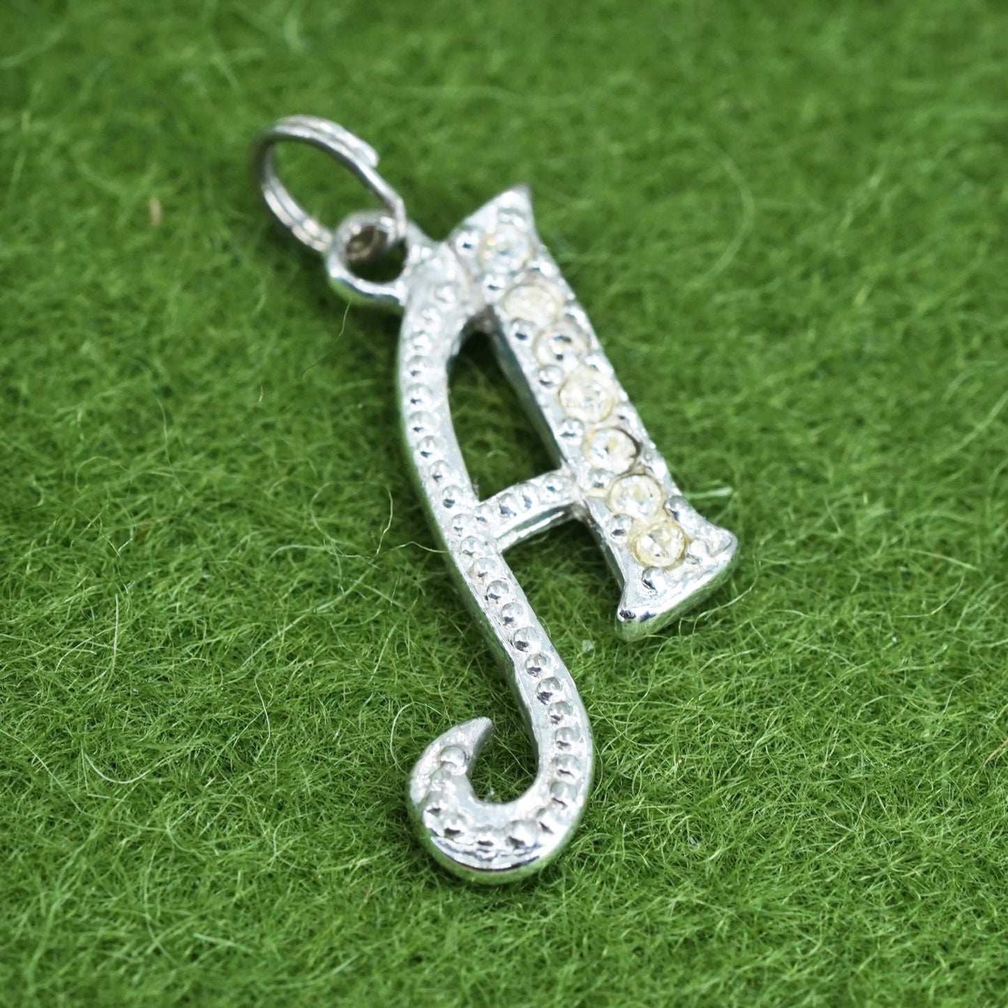 Vintage sterling silver handmade pendant, 925 letter “A” charm with cz