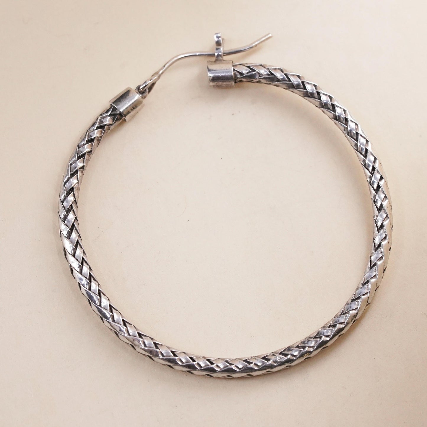 1.5", Vintage sterling 925 silver loop single earring, woven braided hoop