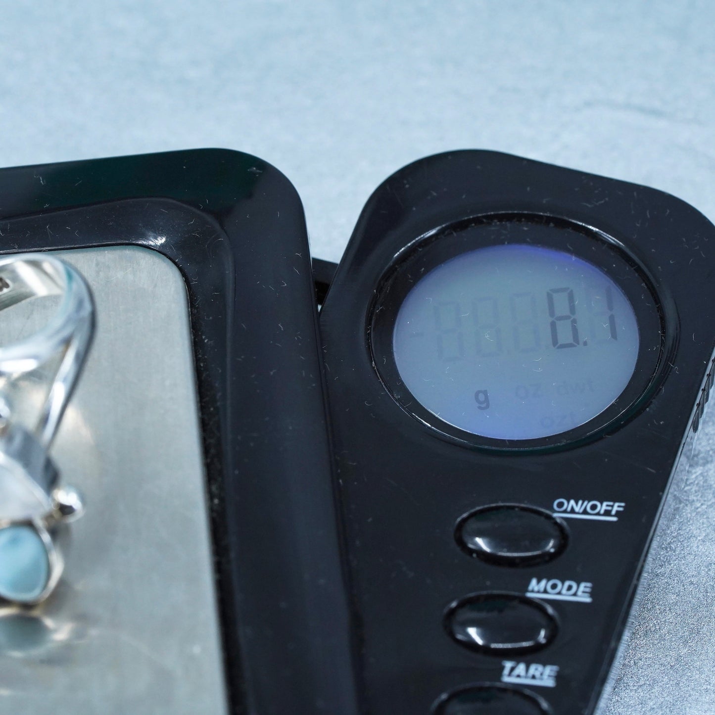 Size 8.75, vintage Sterling 925 silver ring with Larimar, moonstone and pearl