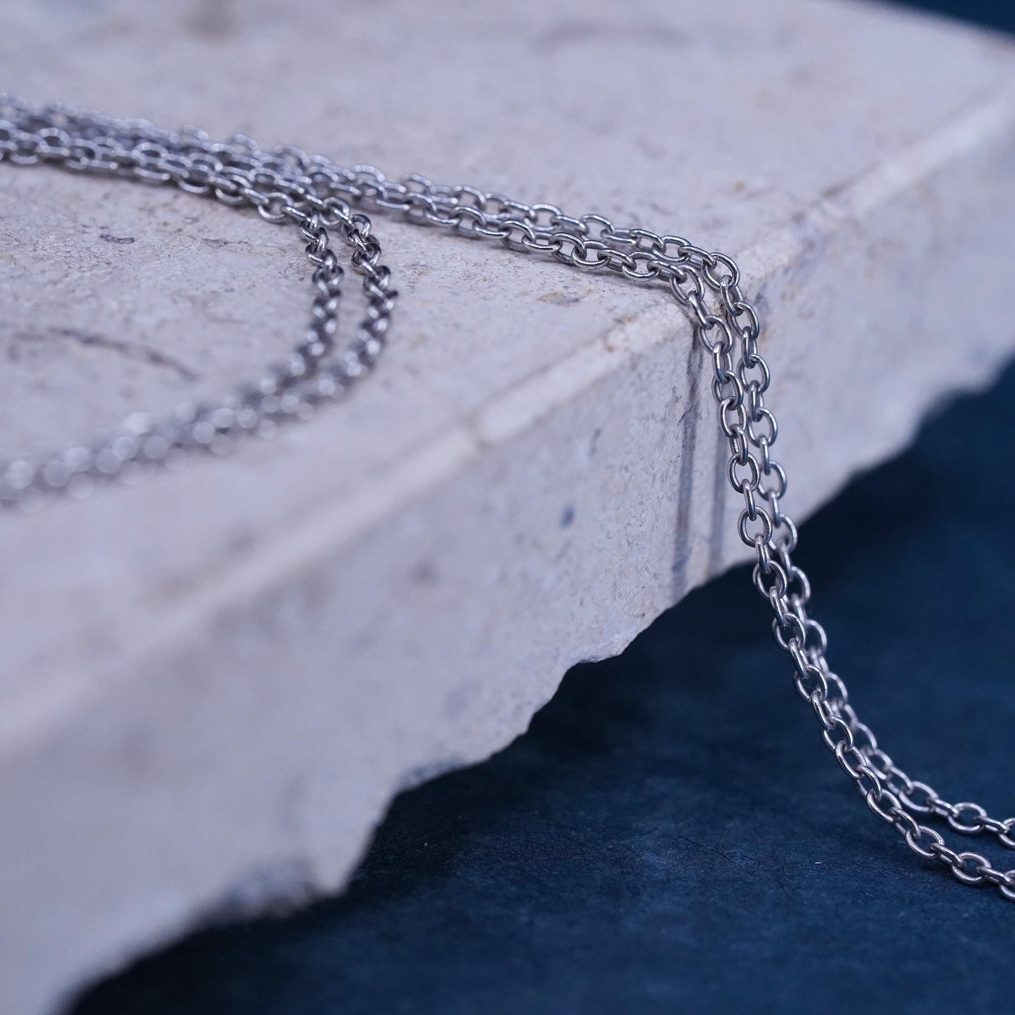 30+2”, 1mm, vintage Sterling silver necklace, solid 925 silver circle chain
