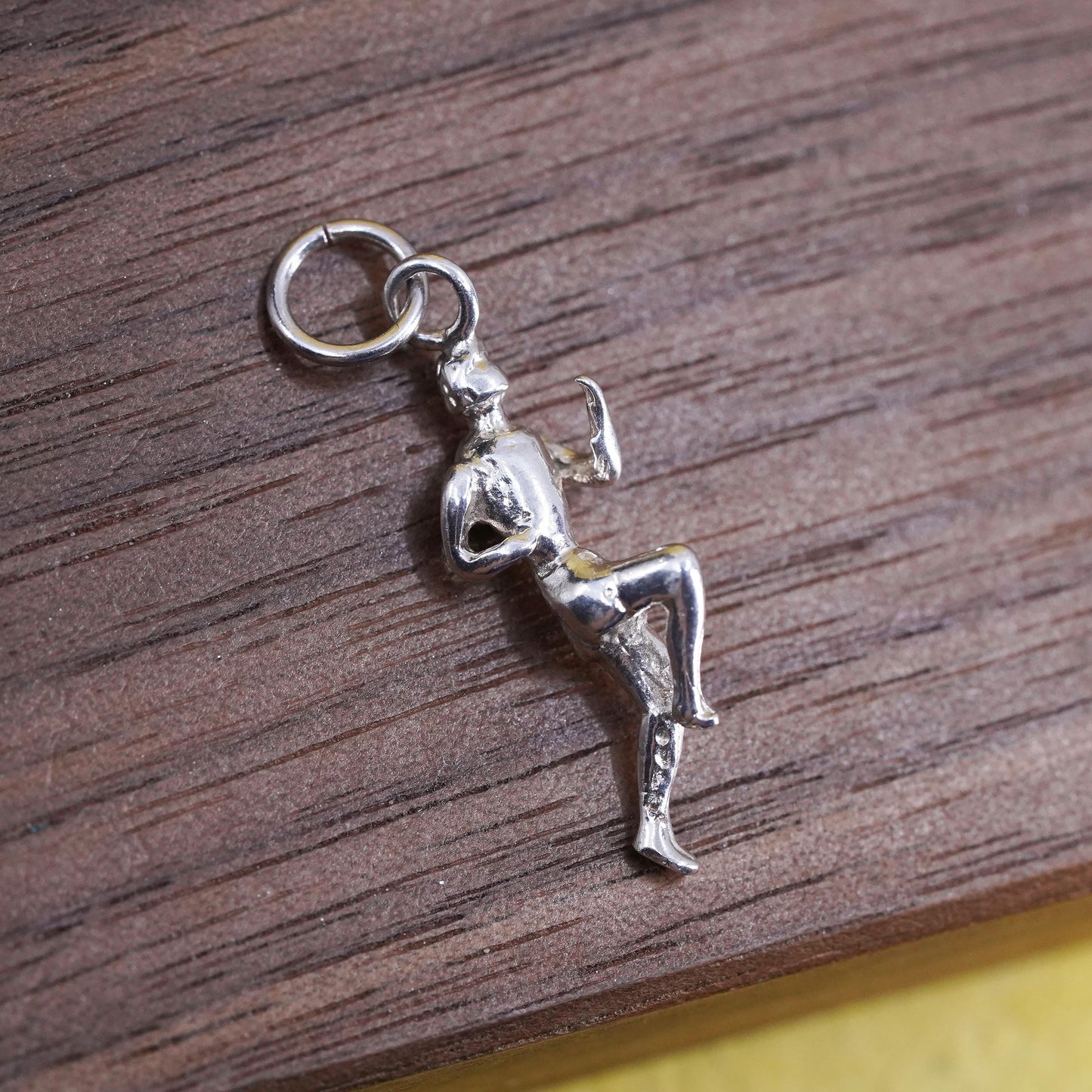 Vintage Sterling silver handmade pendant, 925 runner figure charm