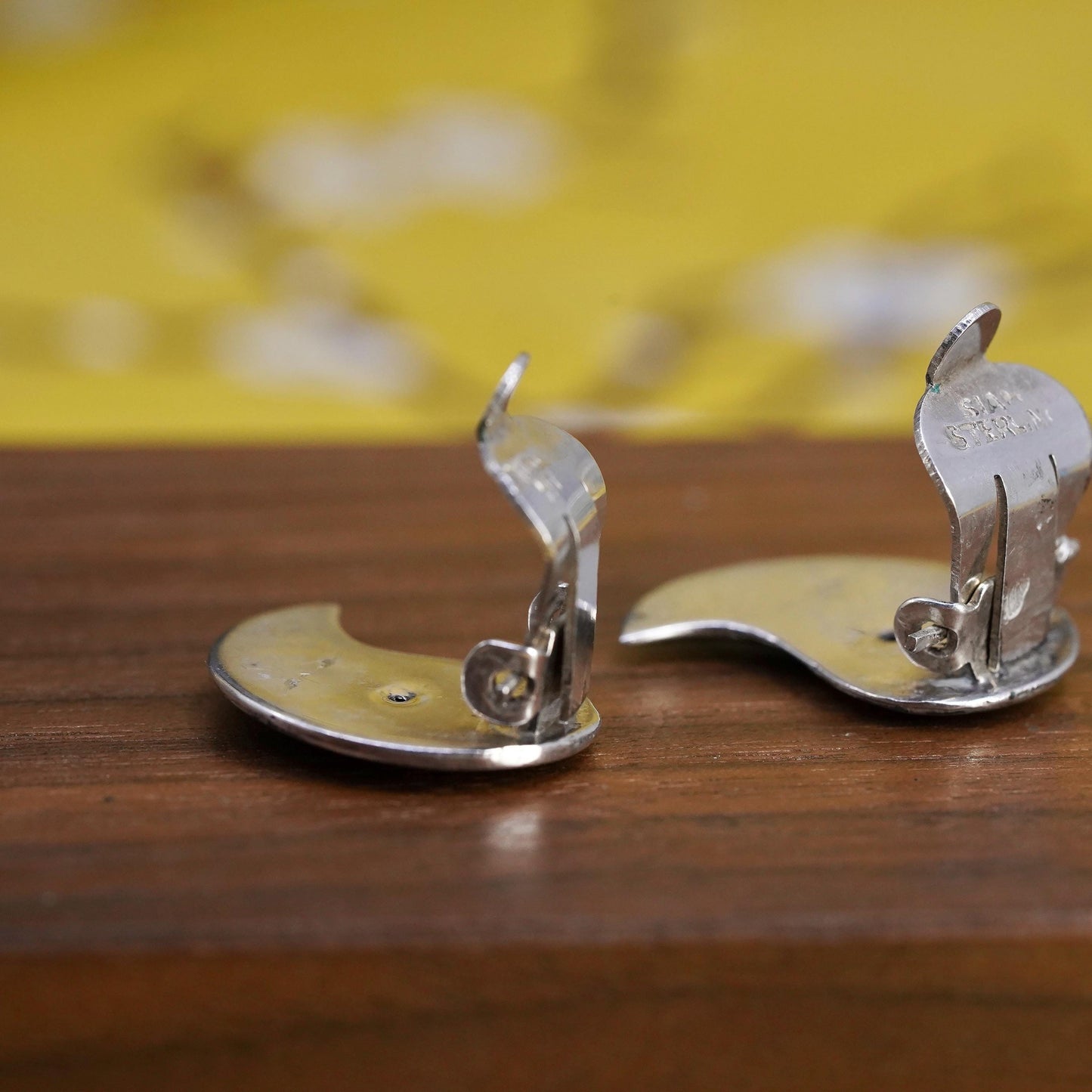 Siam sterling silver clip on earrings, 925 India teardrop earrings, niello