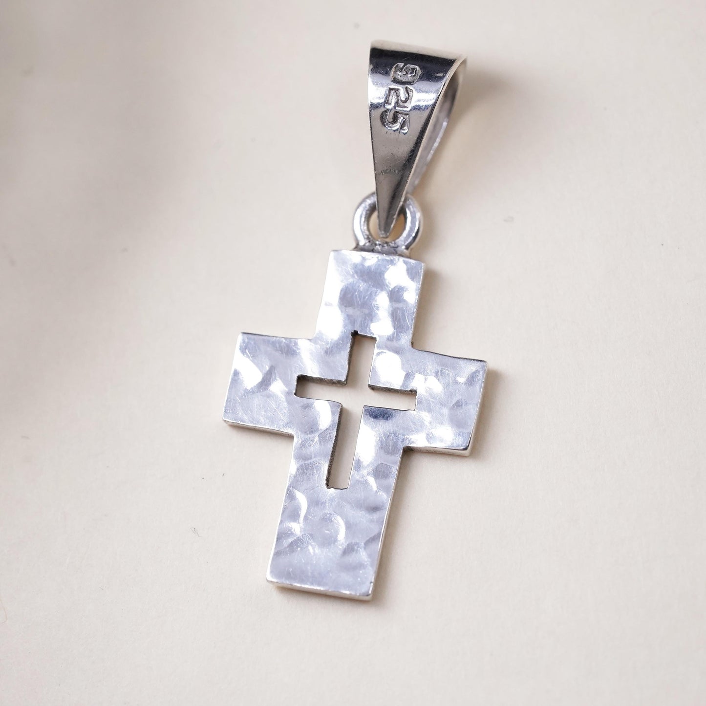 Vintage Mexican handmade Sterling silver pendant, 925 hammered cross