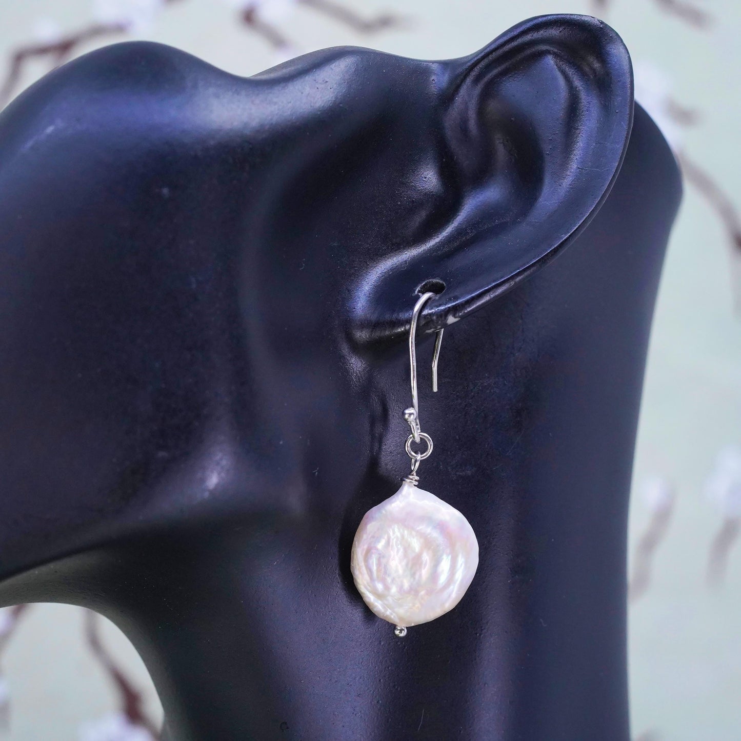 Vintage sterling silver handmade earrings, 925 dangles with coin pearl