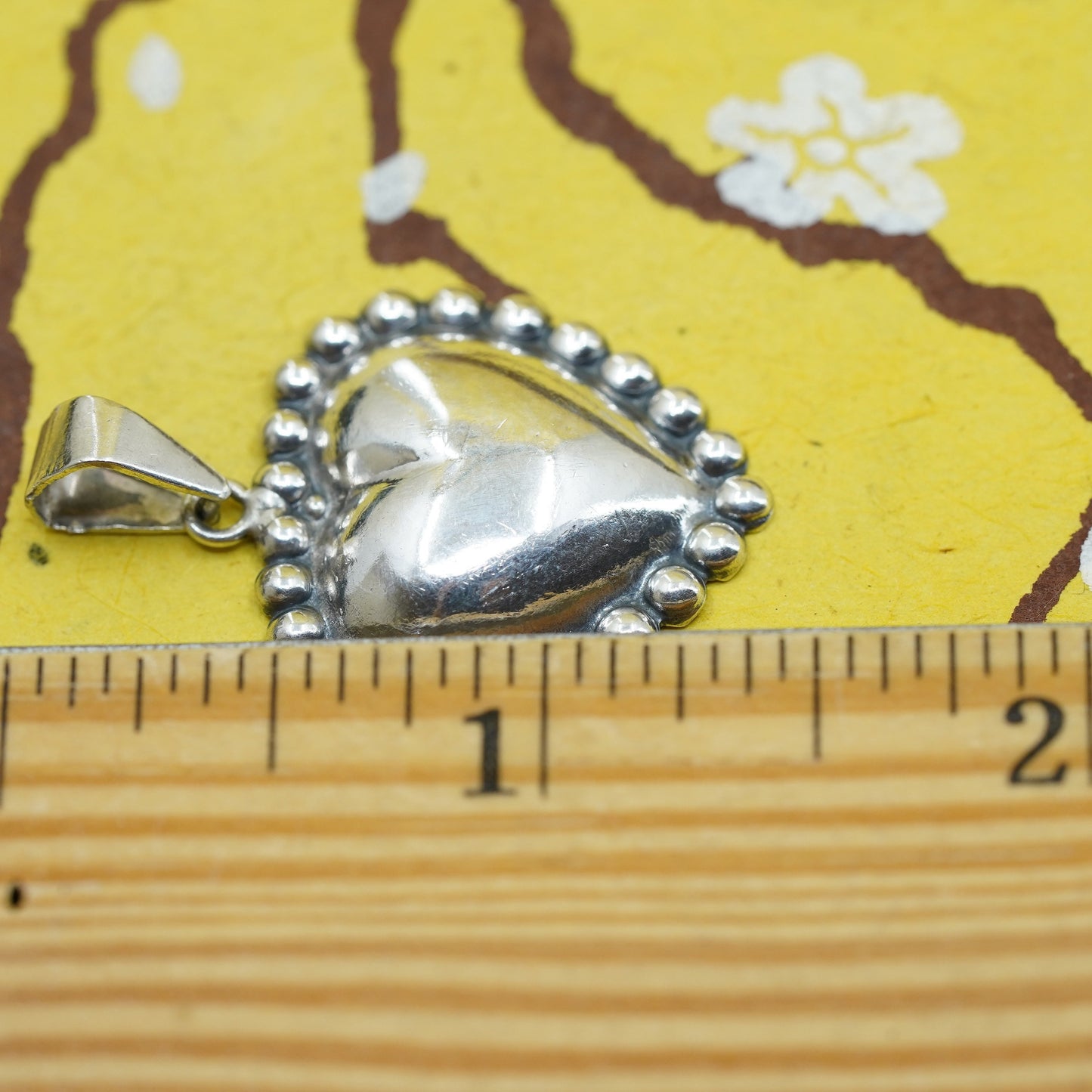 Vintage Sterling silver handmade pendant, 925 heart charm with beads