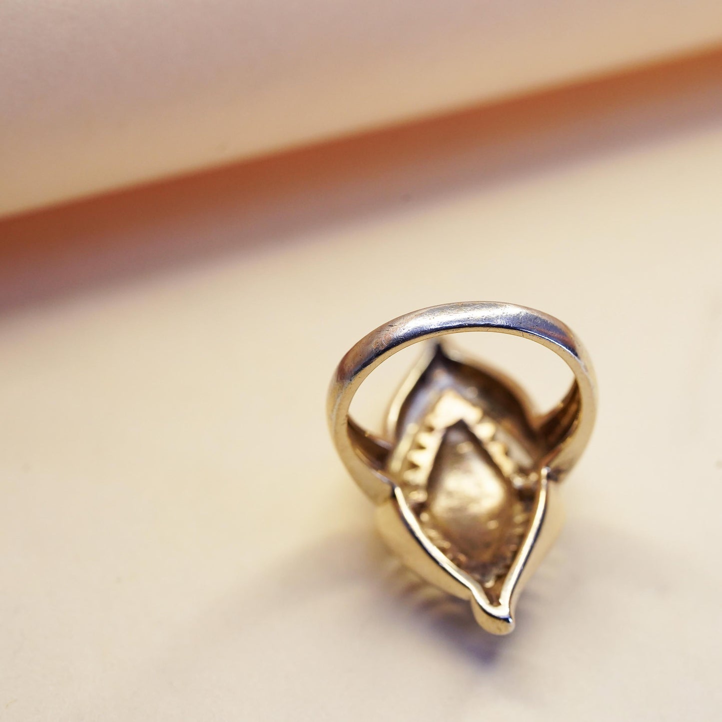 Size 7, Vermeil gold over sterling 925 silver statement ring with diamond
