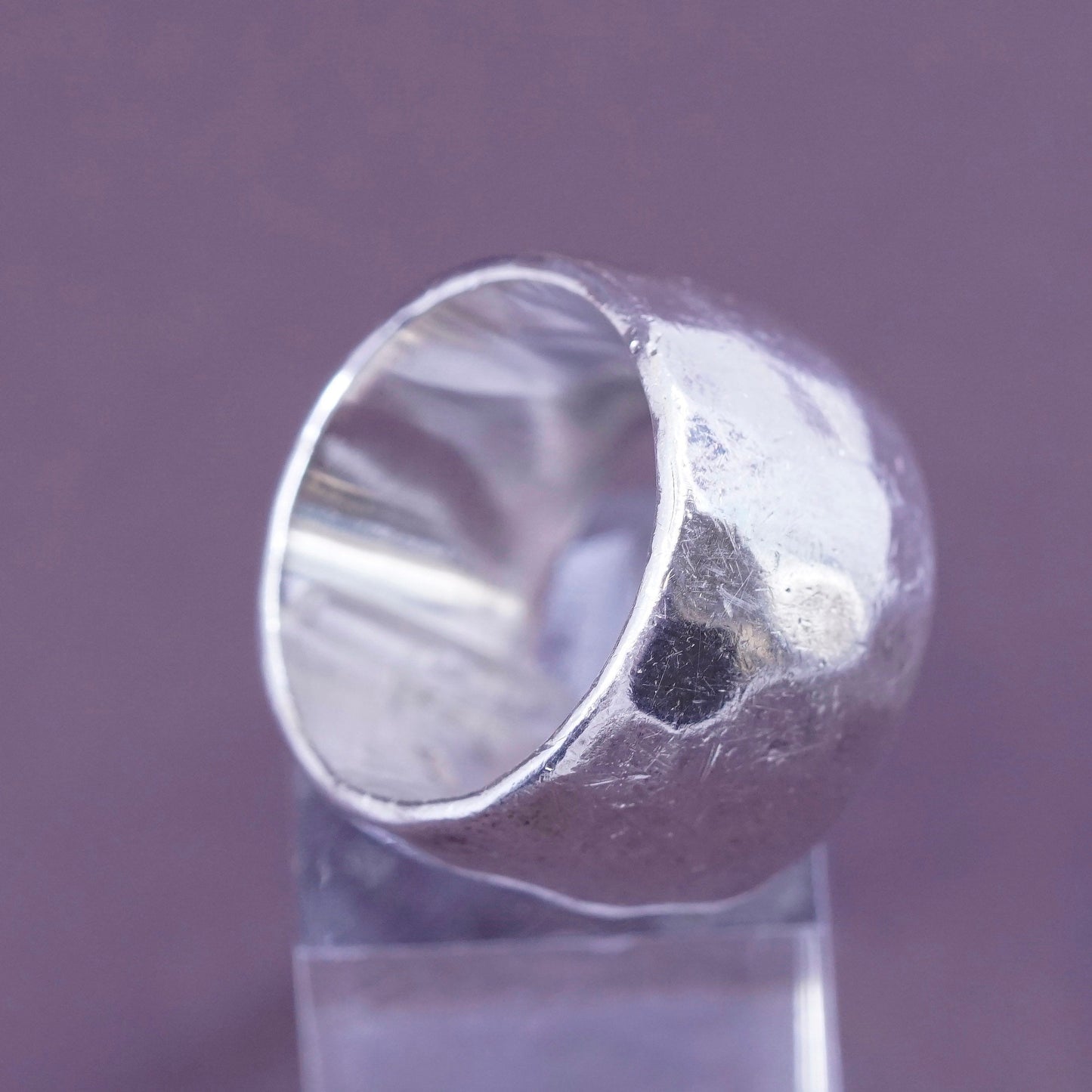 Size 6.75, vintage Sterling silver handmade ring, hammered 925 wide band