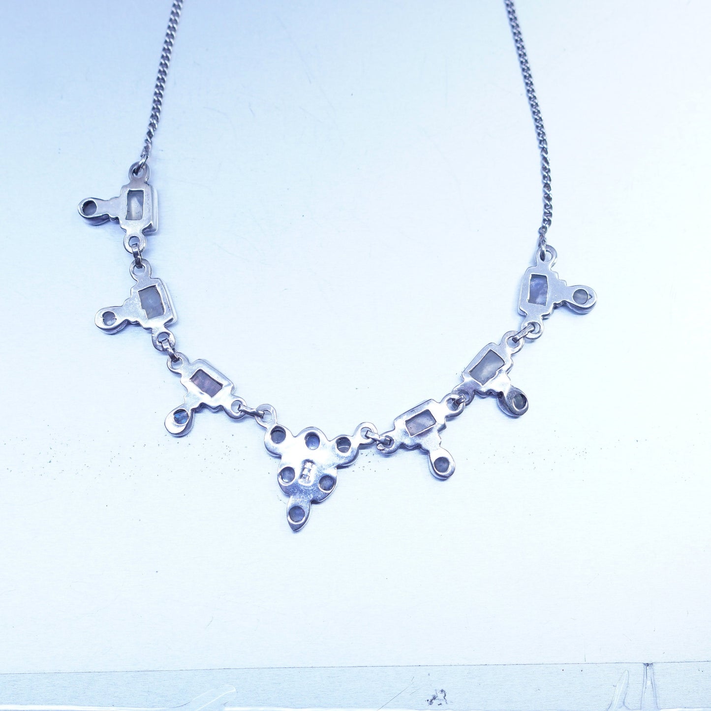16”, vintage Sterling 925 silver handmade necklace with moonstone pendants