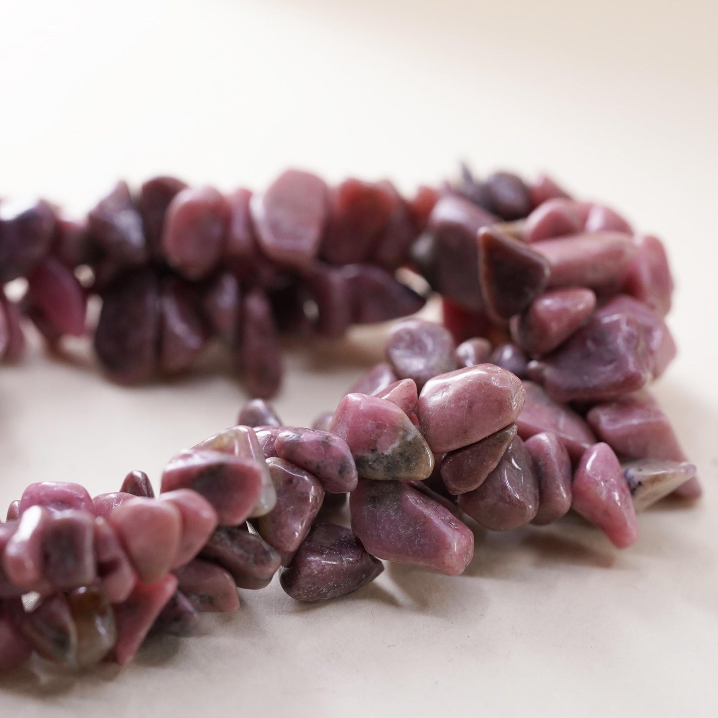 7", Vintage handmade bracelet with multi strands Rhodonite beads stretchy band
