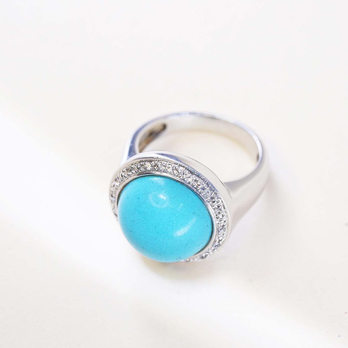 Size 7.25, Vintage sterling silver ring, statement 925 ring dome turquoise